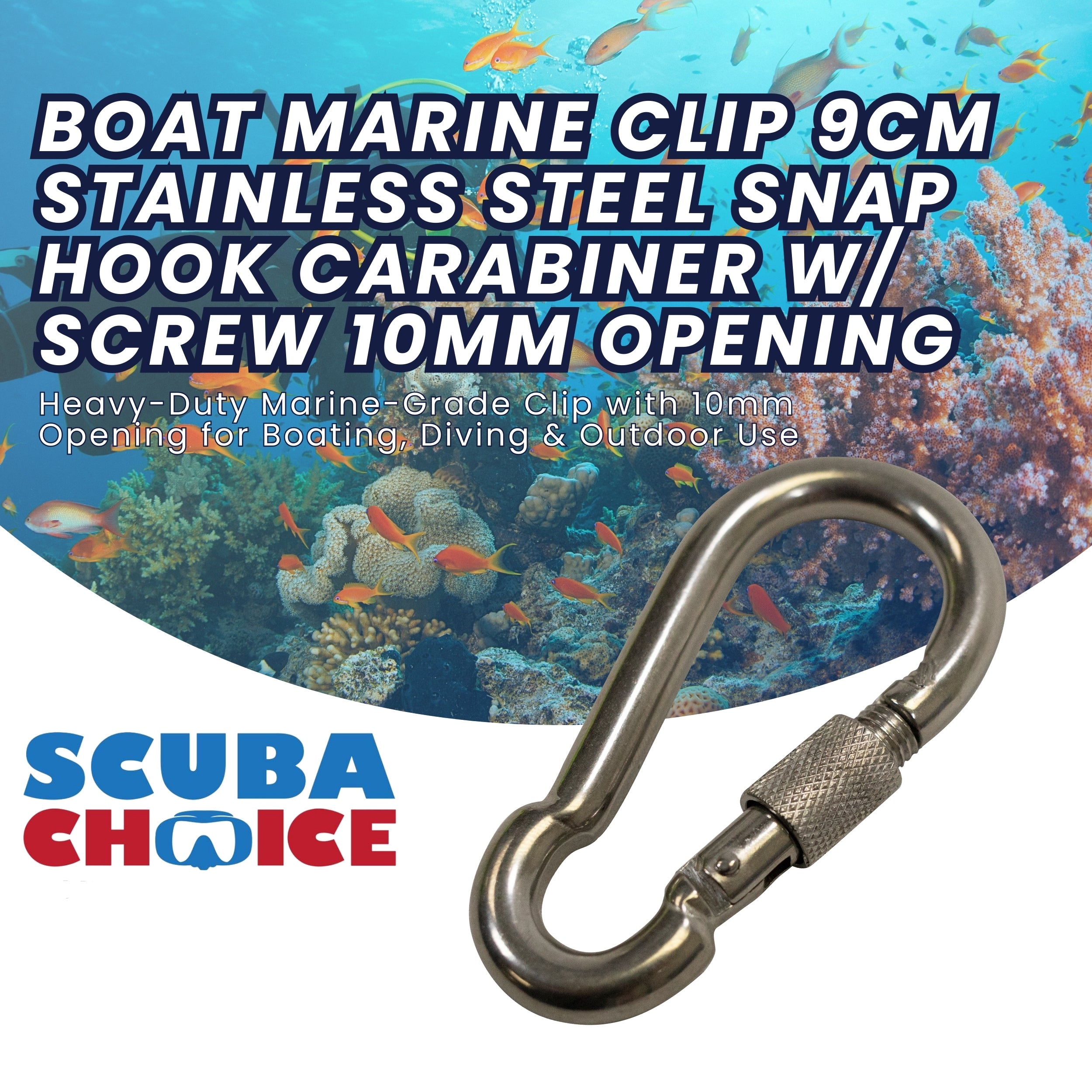 Boat Marine Clip 9cm Stainless Steel Snap Hook Carabiner W/ Screw 10mm Opening
