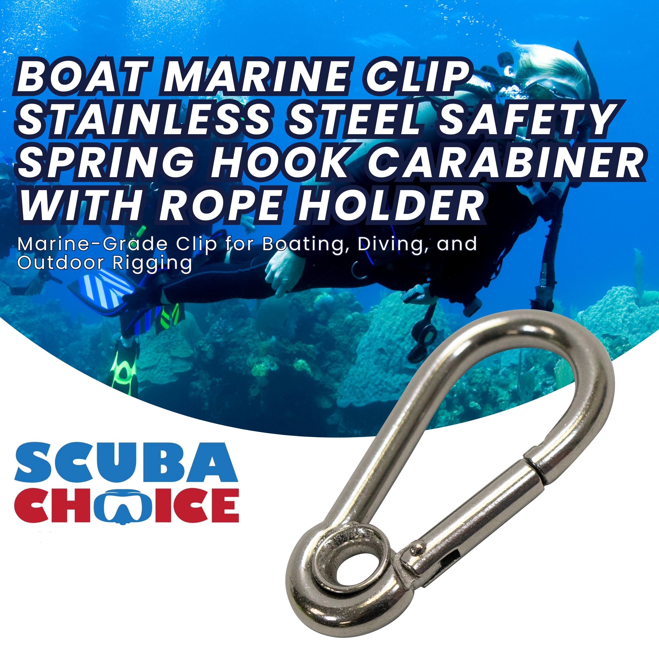 Boat Marine Clip Stainless Steel Safety Spring Hook Carabiner With Rope Holder