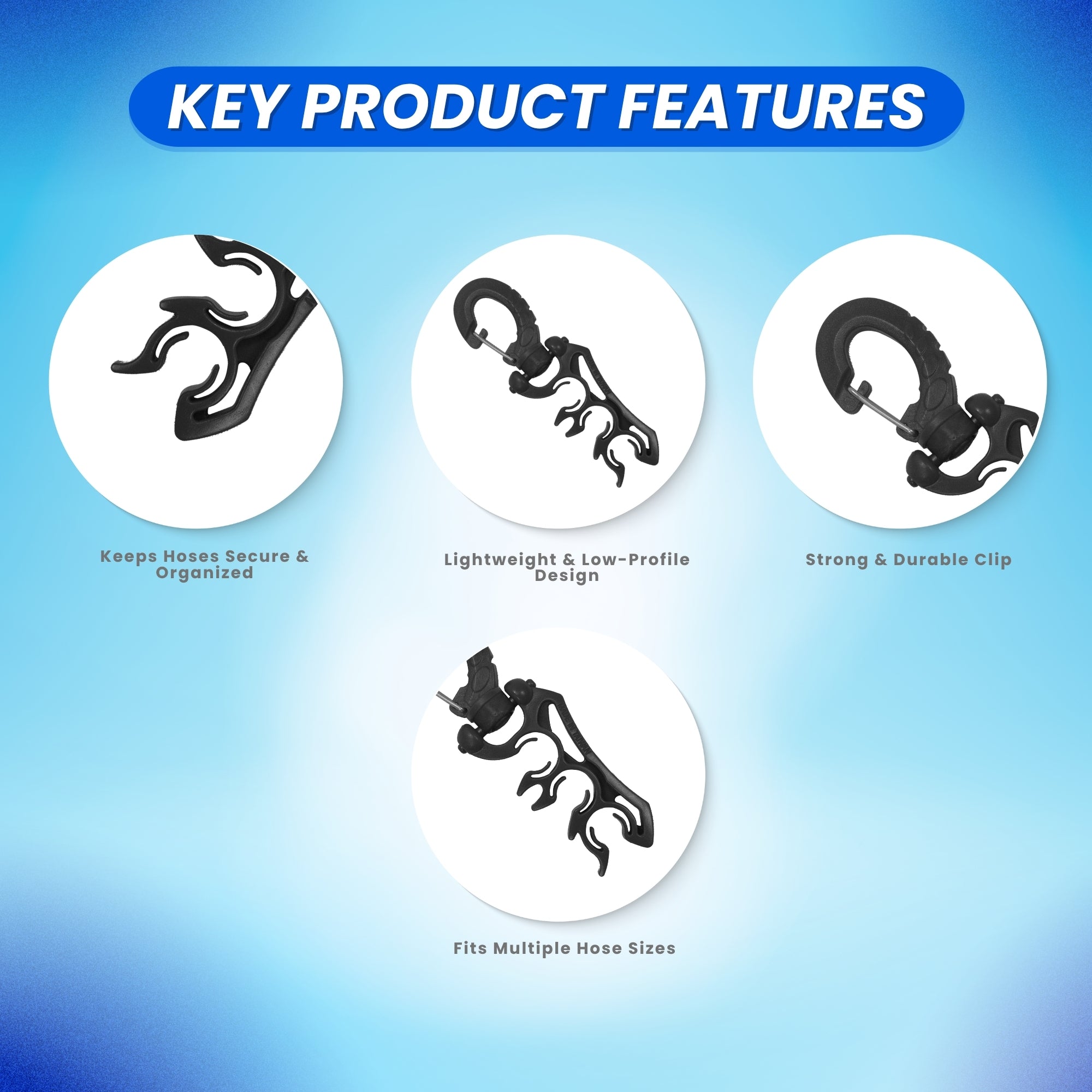 Scuba Choice Scuba Diving Triple Hose Holder Clip (Black, 3-Pack) – Low & High Pressure Hose Organizer for Regulators & Octopus Setup Durable Dive Accessories