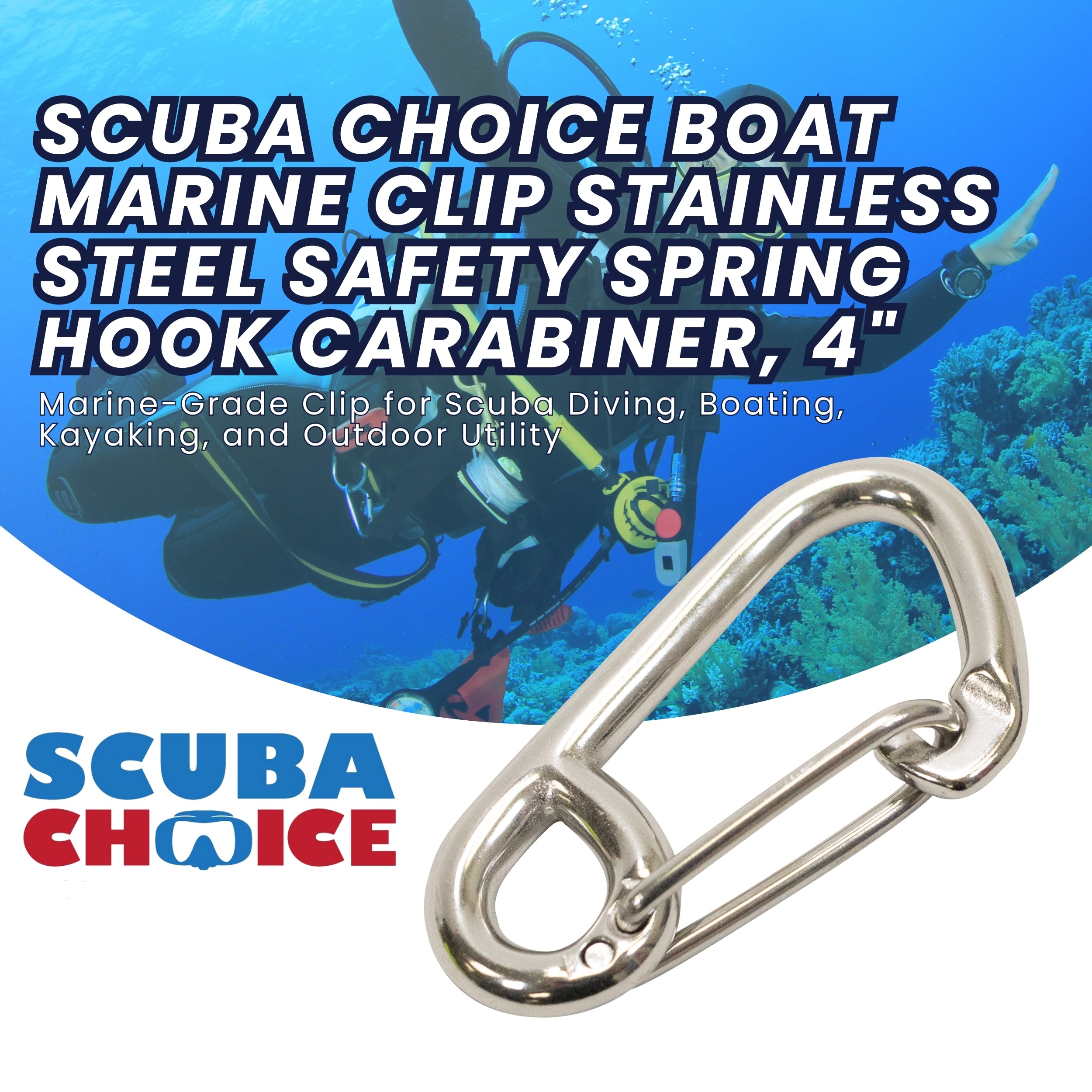 Scuba Choice Boat Marine Clip Stainless Steel Safety Spring Hook Carabiner, 4"