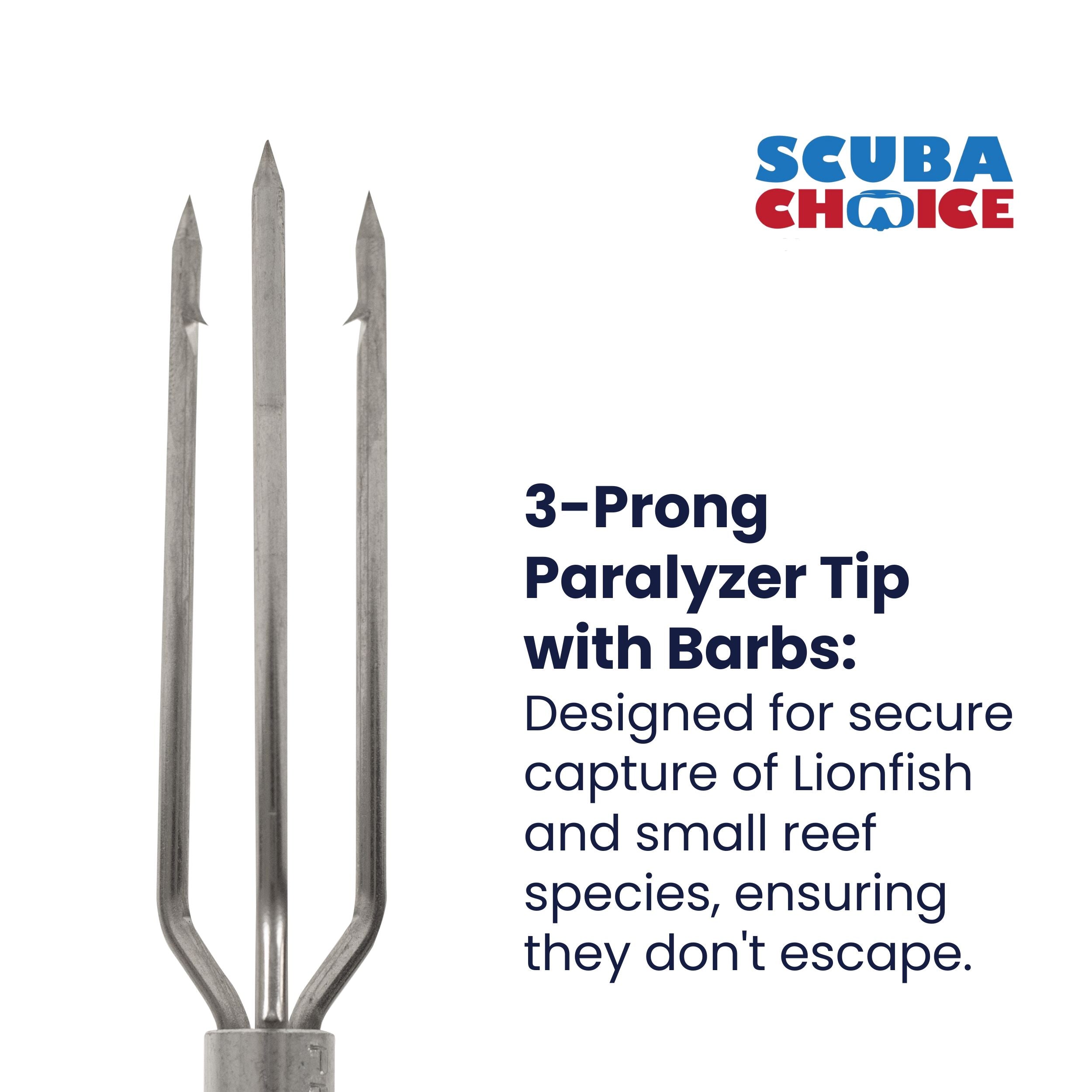 Spearfishing Lionfish 6" Pole Spear Tip 3 Prong Head Paralyzer w/ Barbs