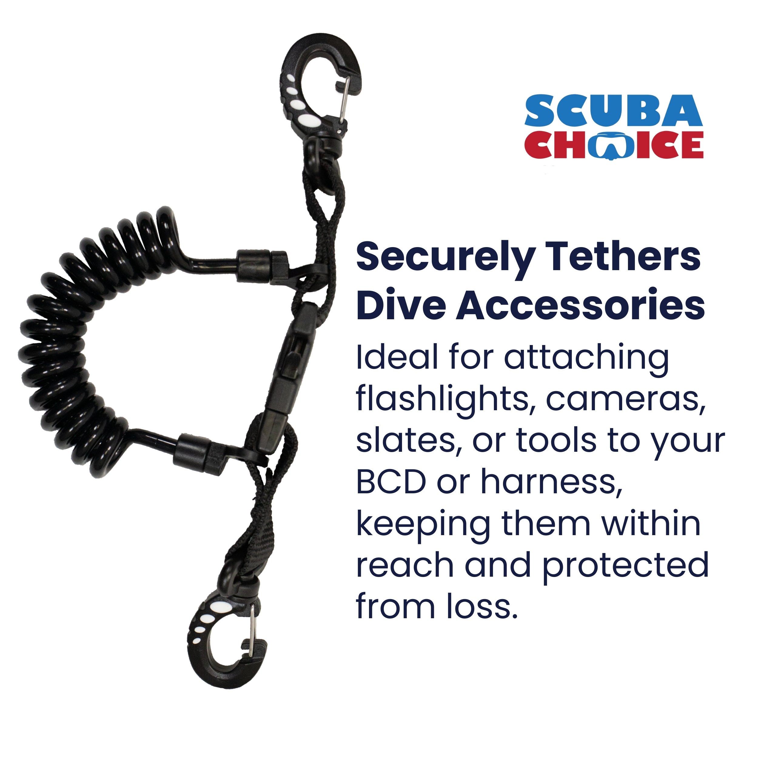 Scuba Diving Shark Coil Lanyard with Snaps and Quick Release Buckles