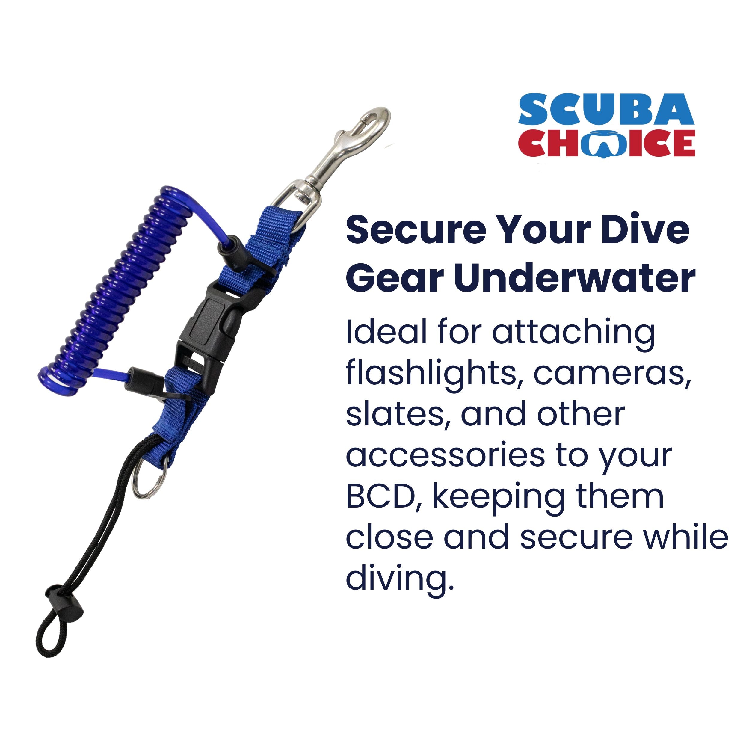 Scuba Choice Shark Coil Lanyard with 1 Steel Snap and Quick Release Buckles, Blue