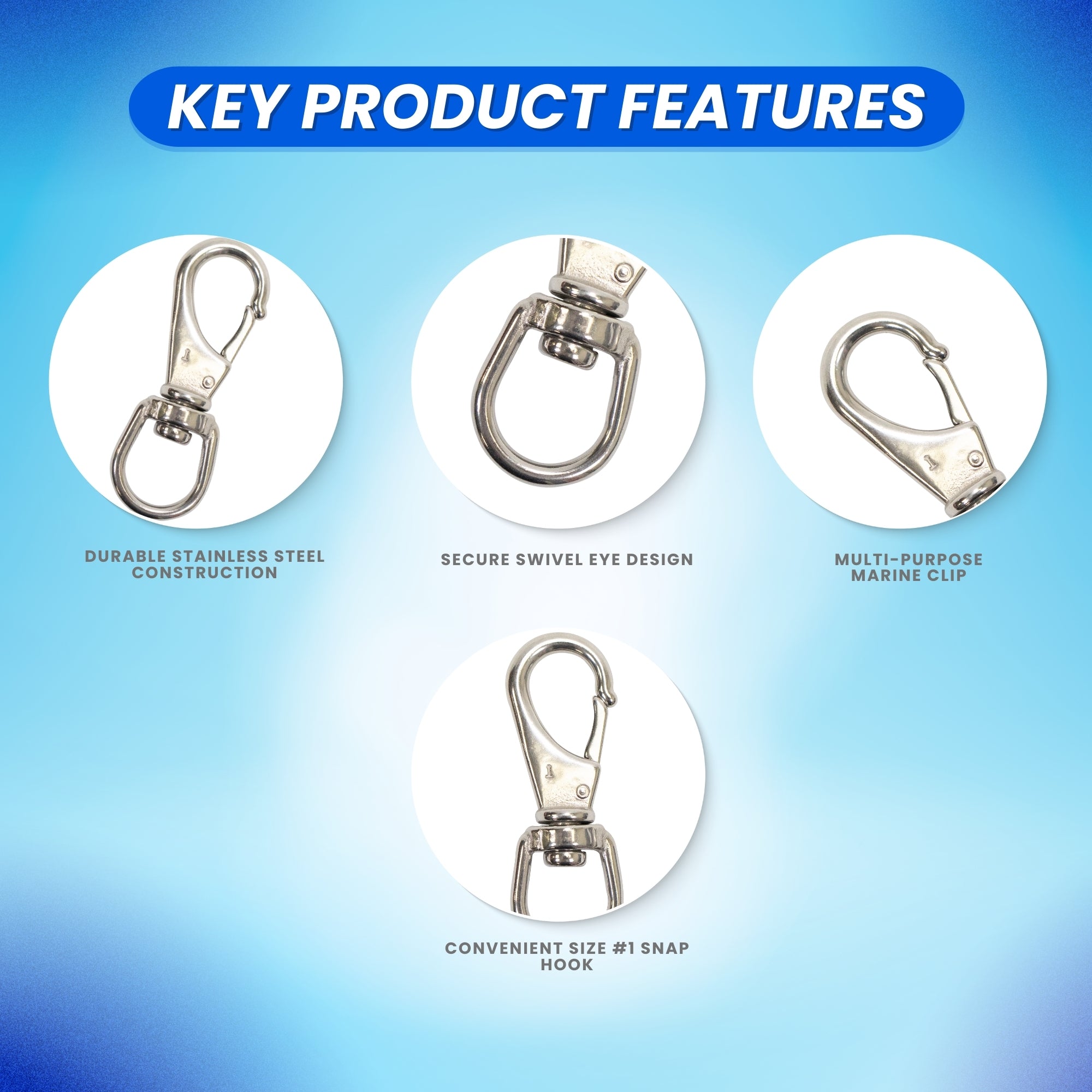 Stainless Steel Swivel Eye Snap Hook Marine Clip Size #2