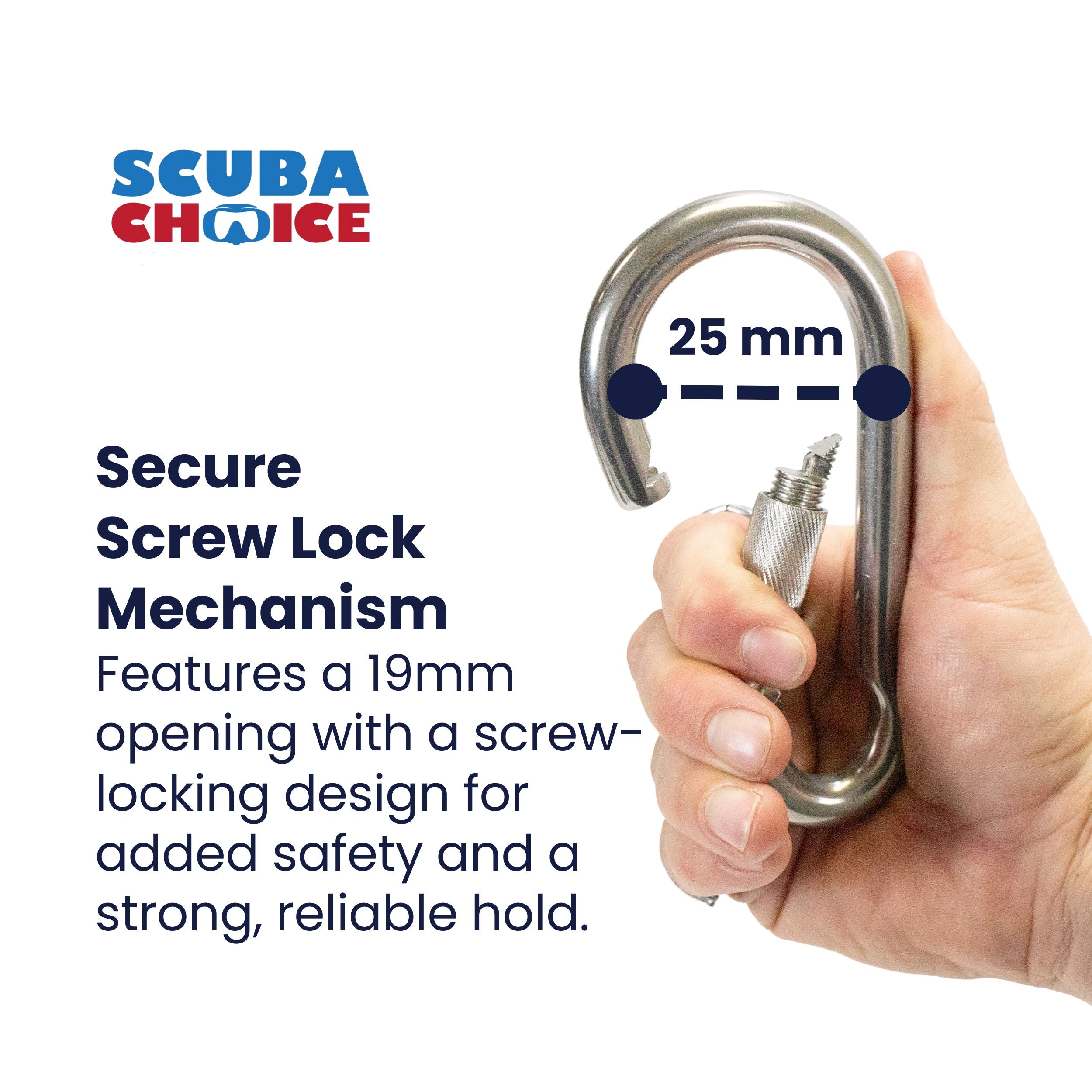 Scuba Choice Boat Marine Clip 16cm SS Snap Hook Carabiner W/ Screw 25mm Opening