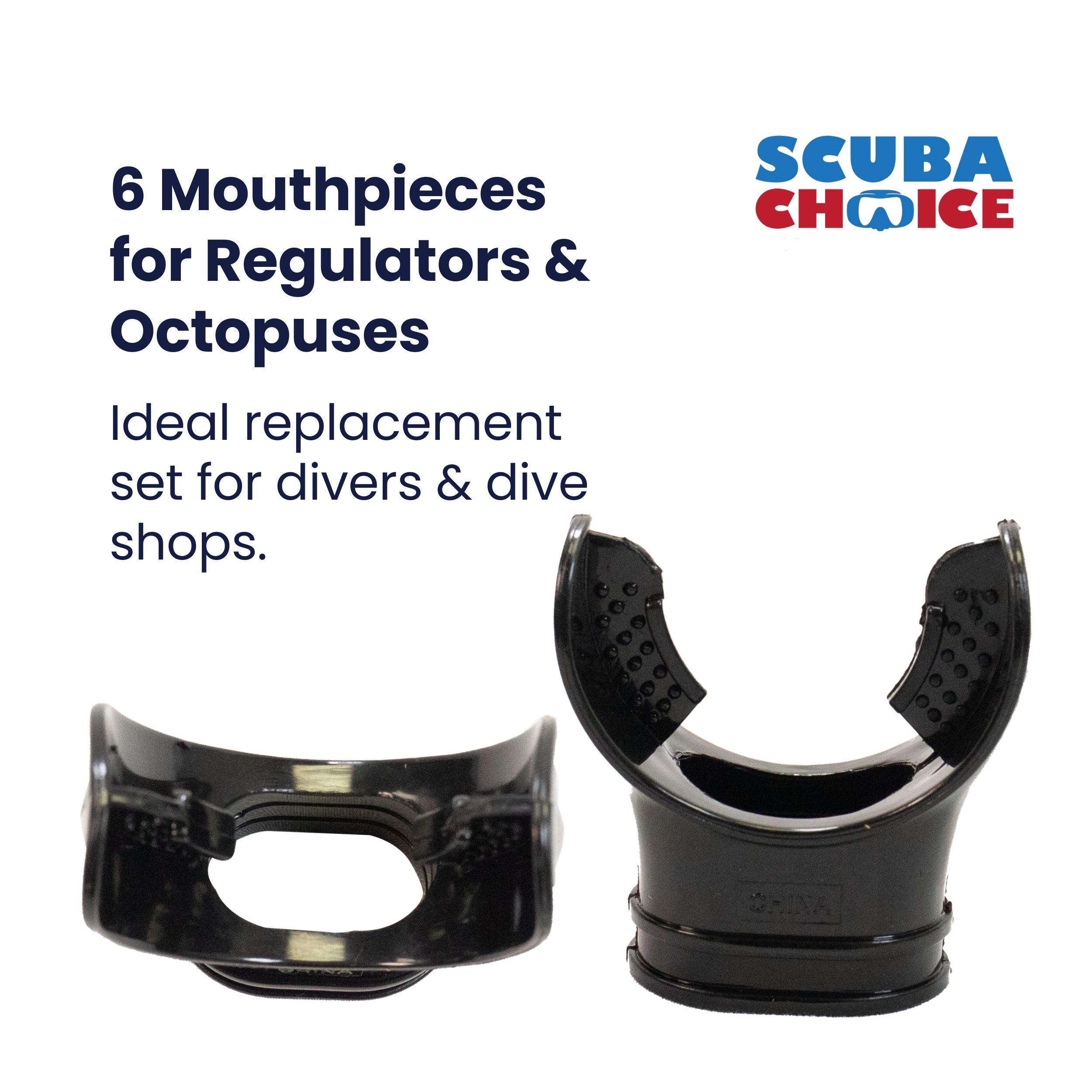 Scuba Diving Black Regulator Octopus Mouthpieces w/ Regulator Tie, 6pc Pack