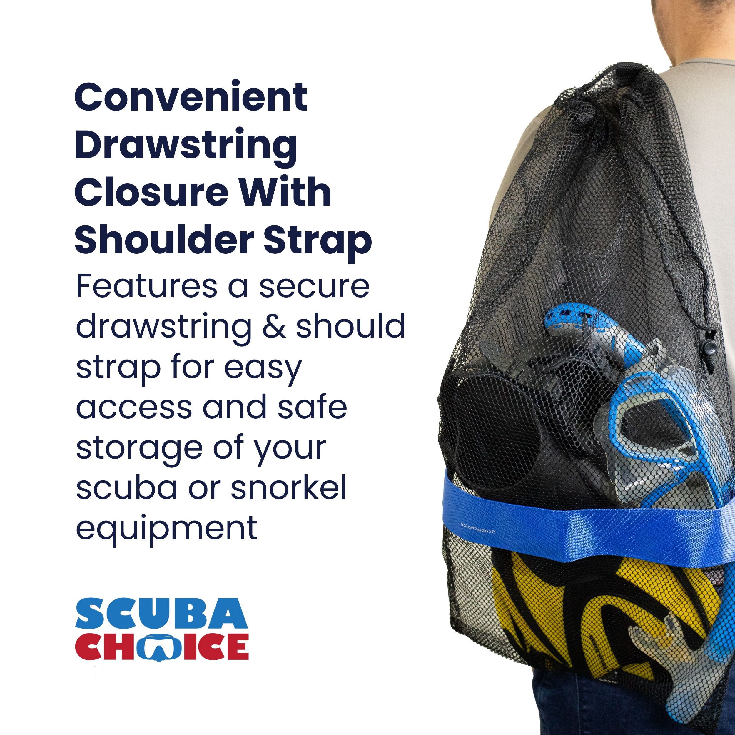 Scuba Diving Drawstring Mesh Bag with Shoulder Strap. 25" x 13"