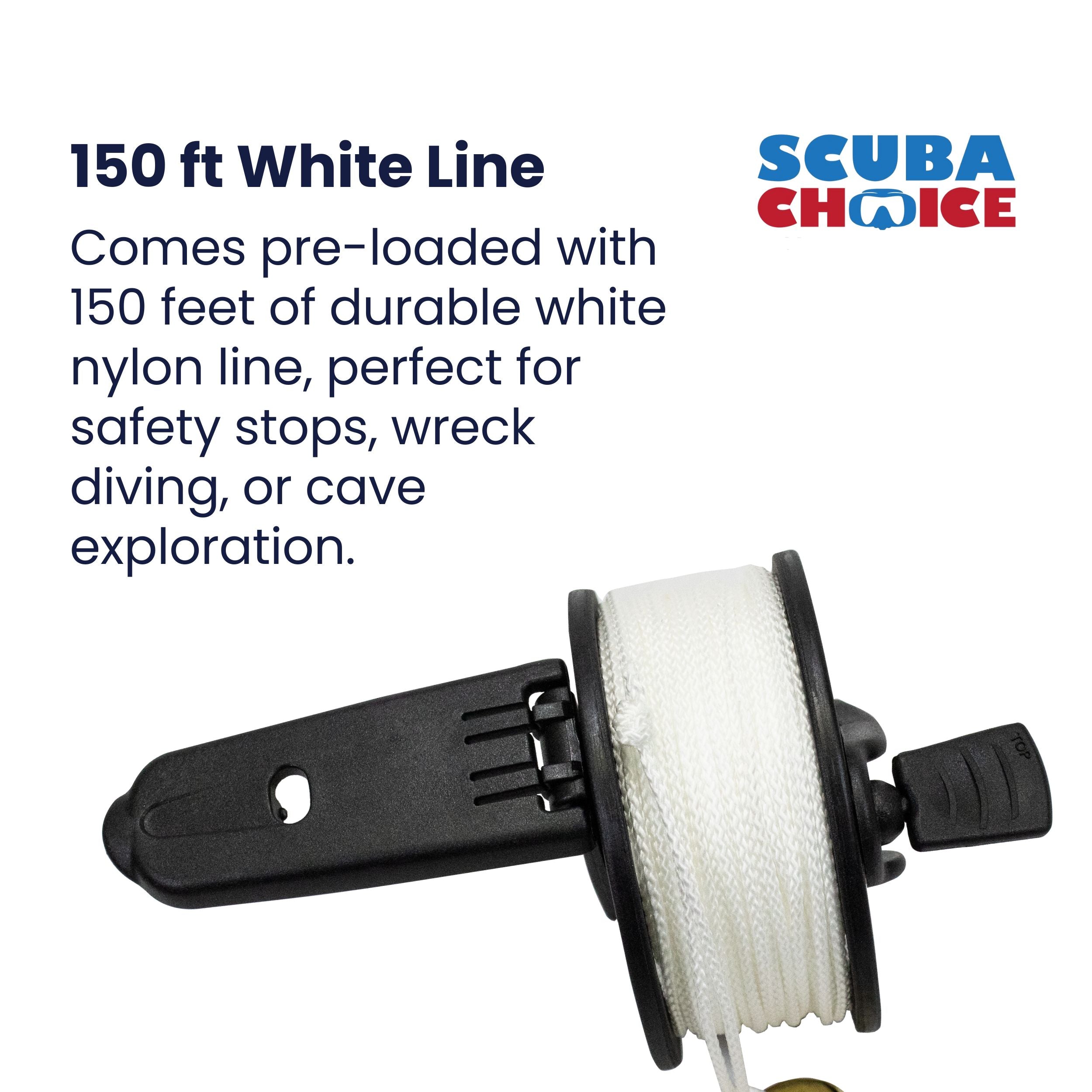 Scuba Diving Dive Compact Finger Spool Reel w/ Plastic Handle 150ft- White Line