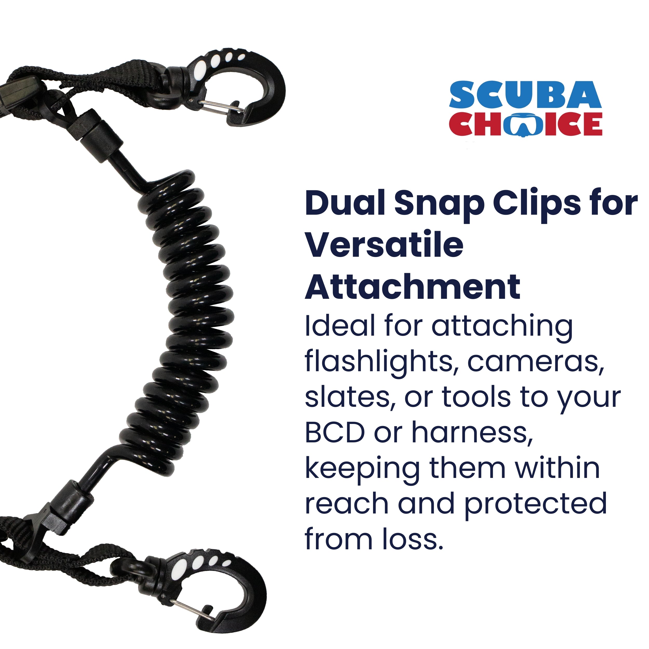 Scuba Diving Shark Coil Lanyard with Snaps and Quick Release Buckles