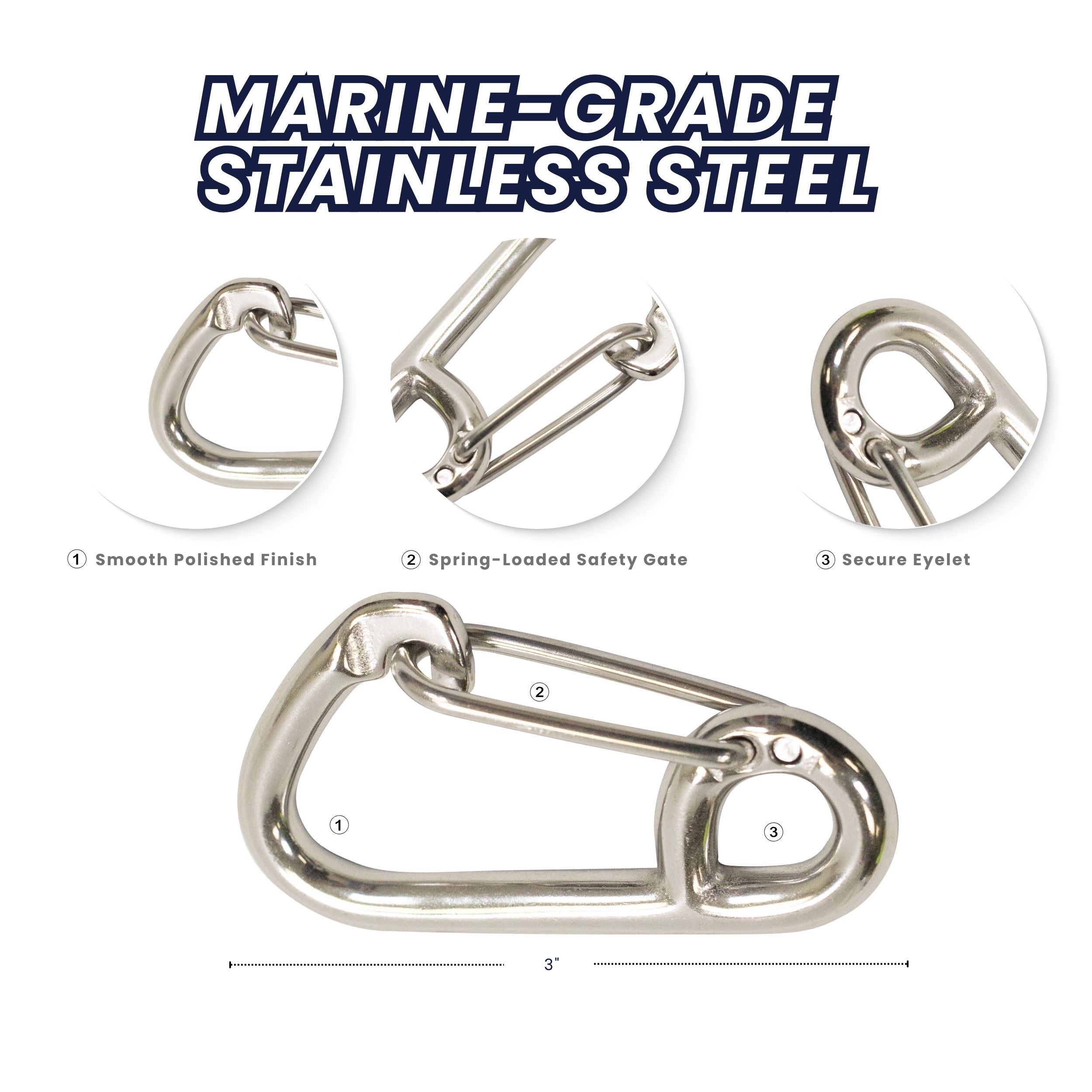 Scuba Choice Boat Marine Clip Stainless Steel Safety Spring Hook Carabiner, 3"