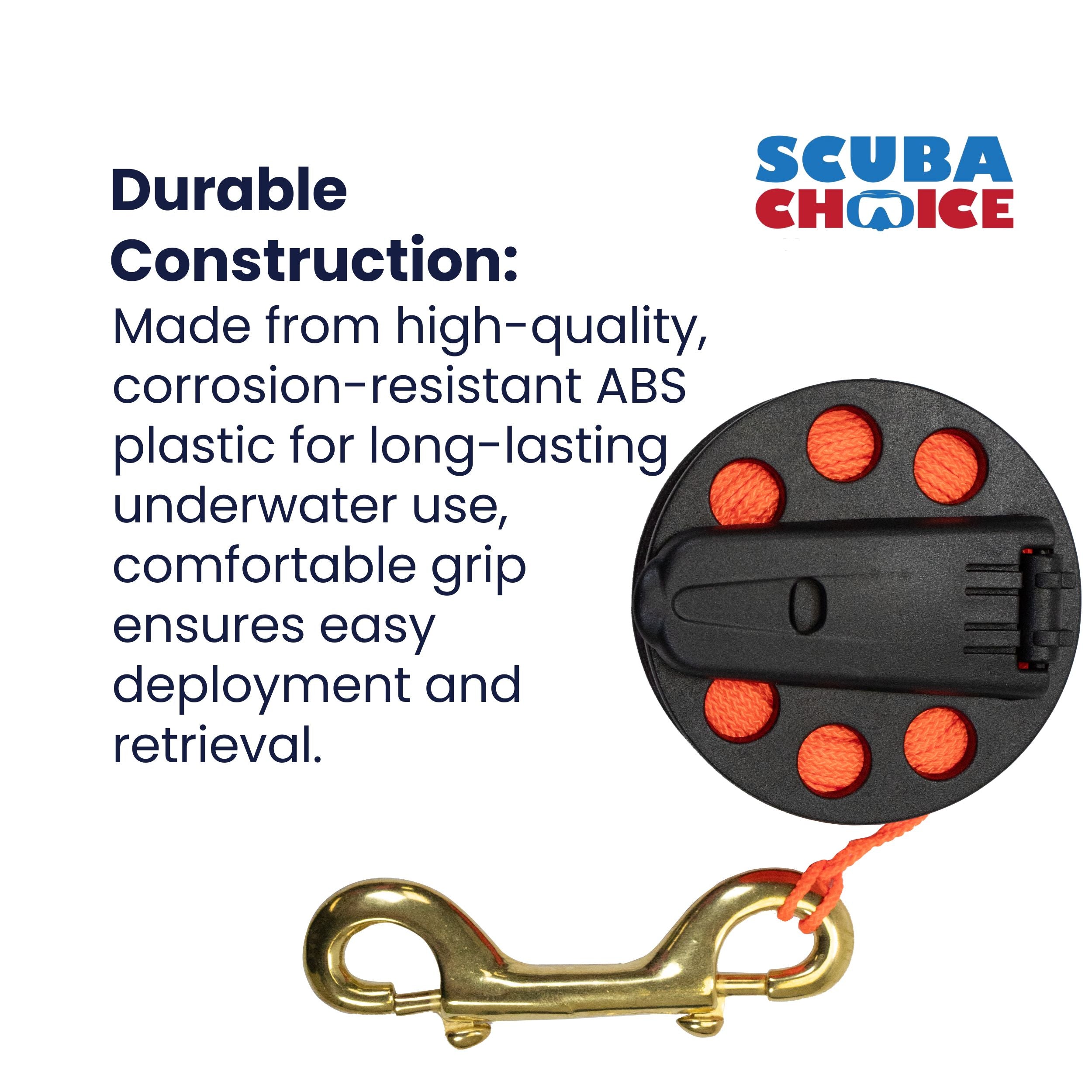 Scuba Diving Compact Finger Spool with Plastic Handle 65ft - Orange Line