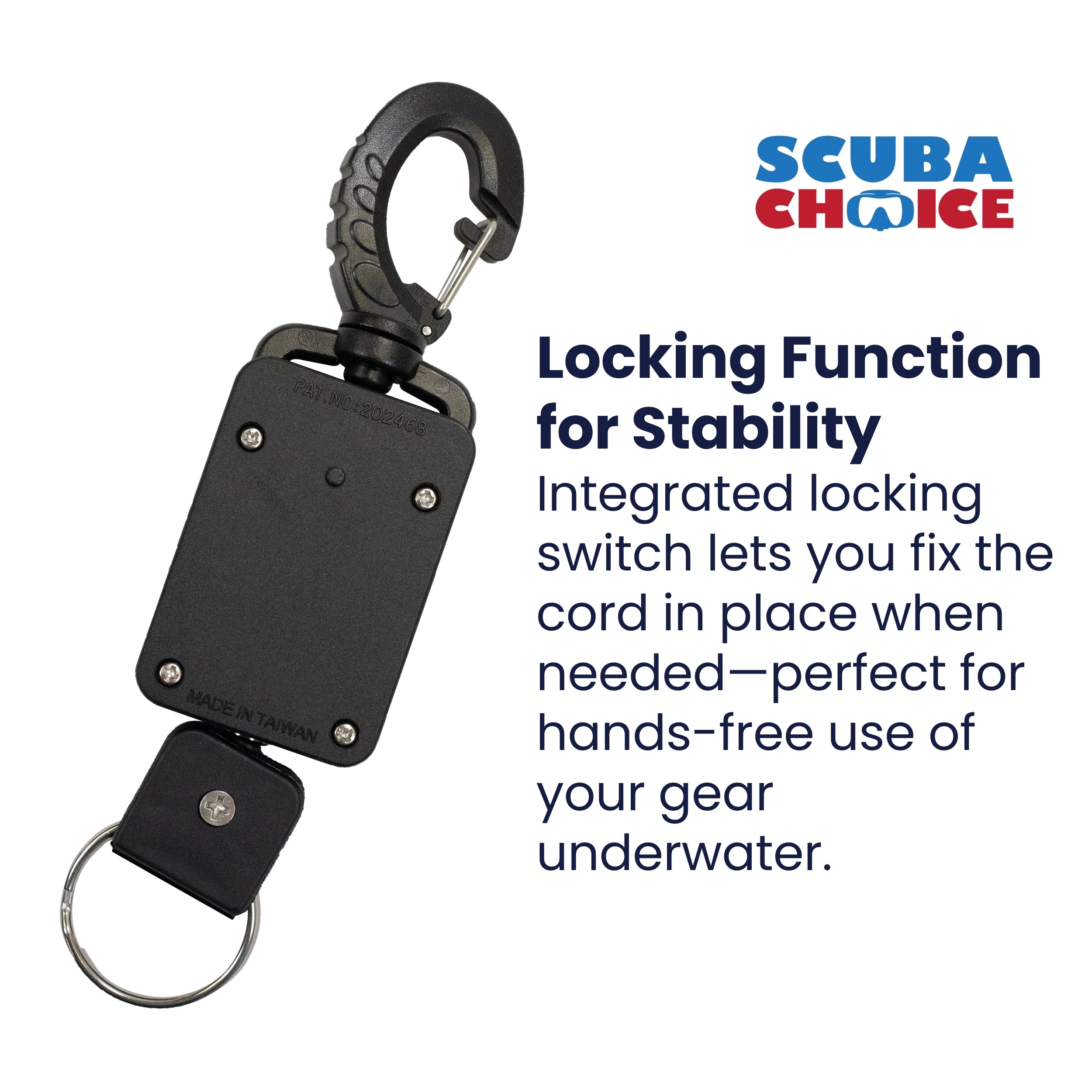 Scuba Diving Rebounding Style Compact Locking Retractor, Extends up to 18"