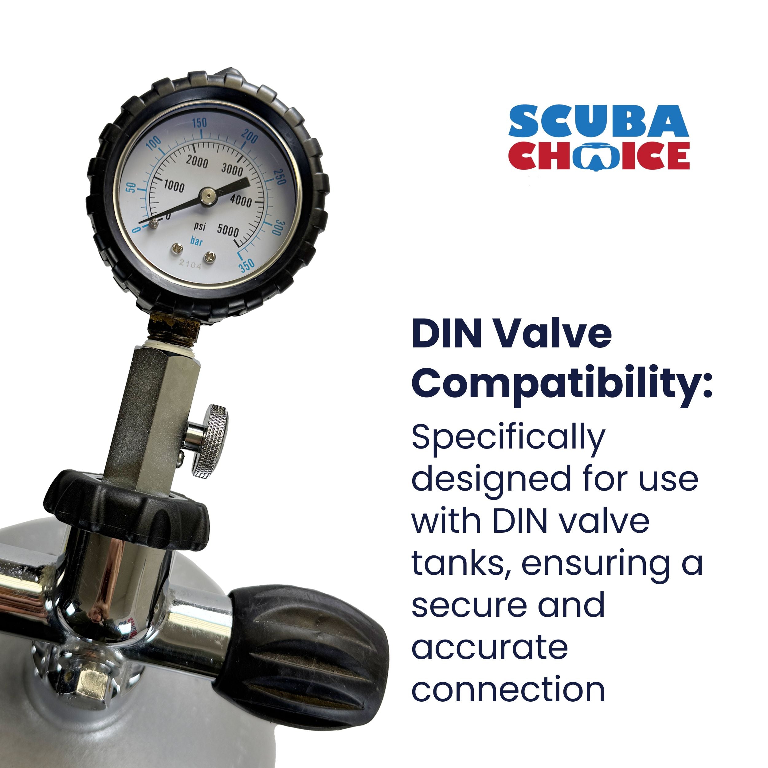 Scuba Choice Diving DIN Tank Pressure Checker 5000 PSI 350 BAR
