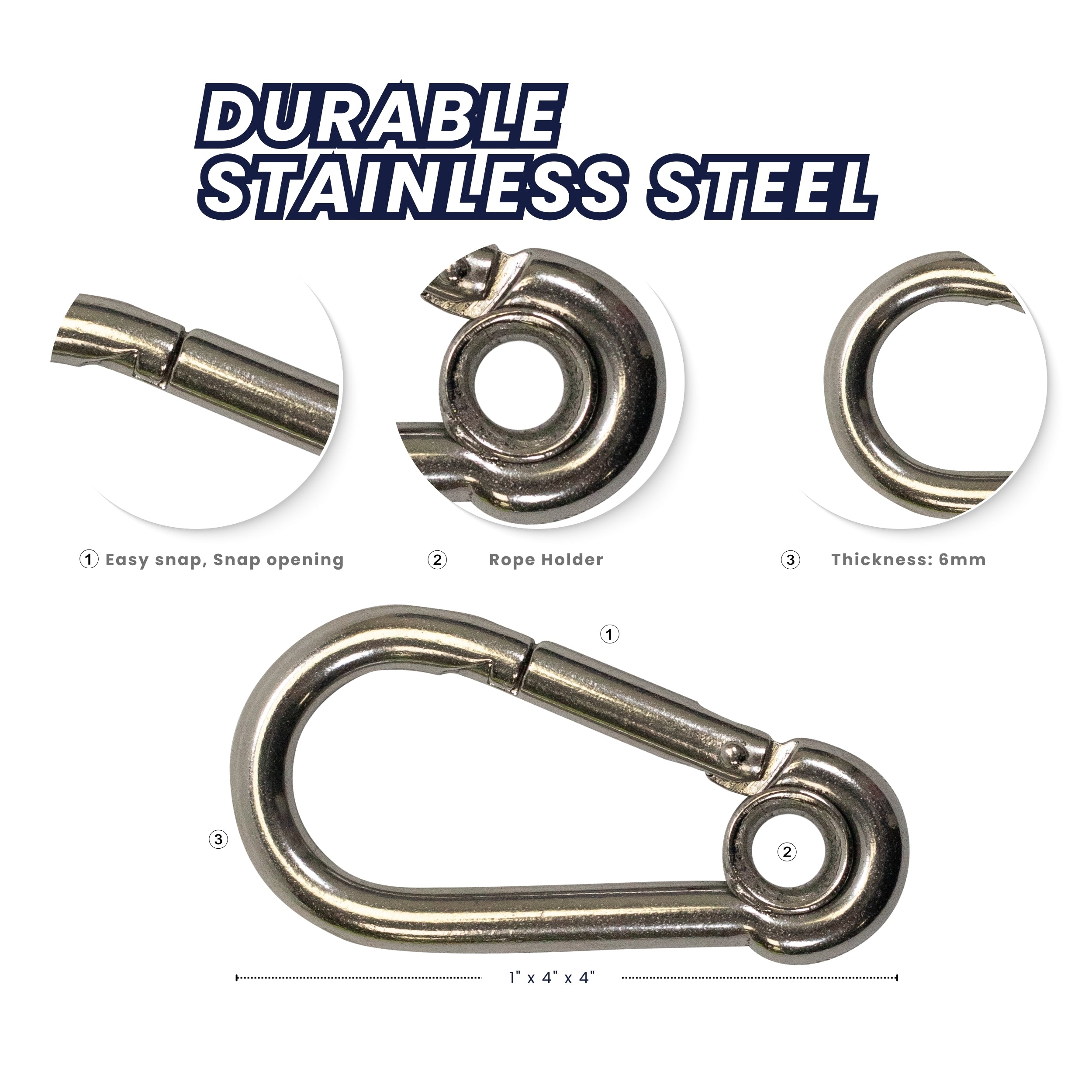 Boat Marine Clip Stainless Steel Safety Spring Hook Carabiner With Rope Holder