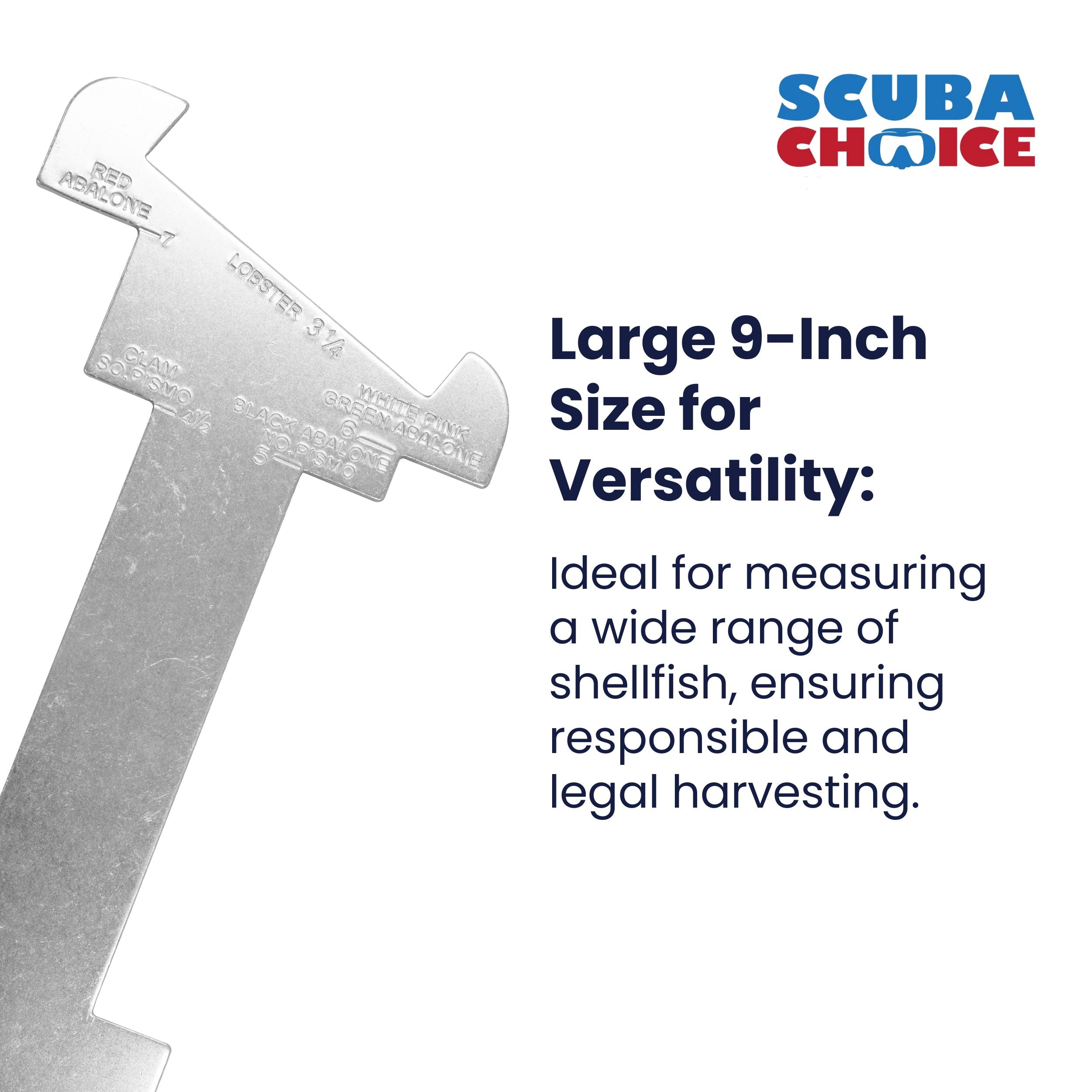 Scuba Diving 9" Aluminum Abalone, Lobster, Clam Gauge with Clip
