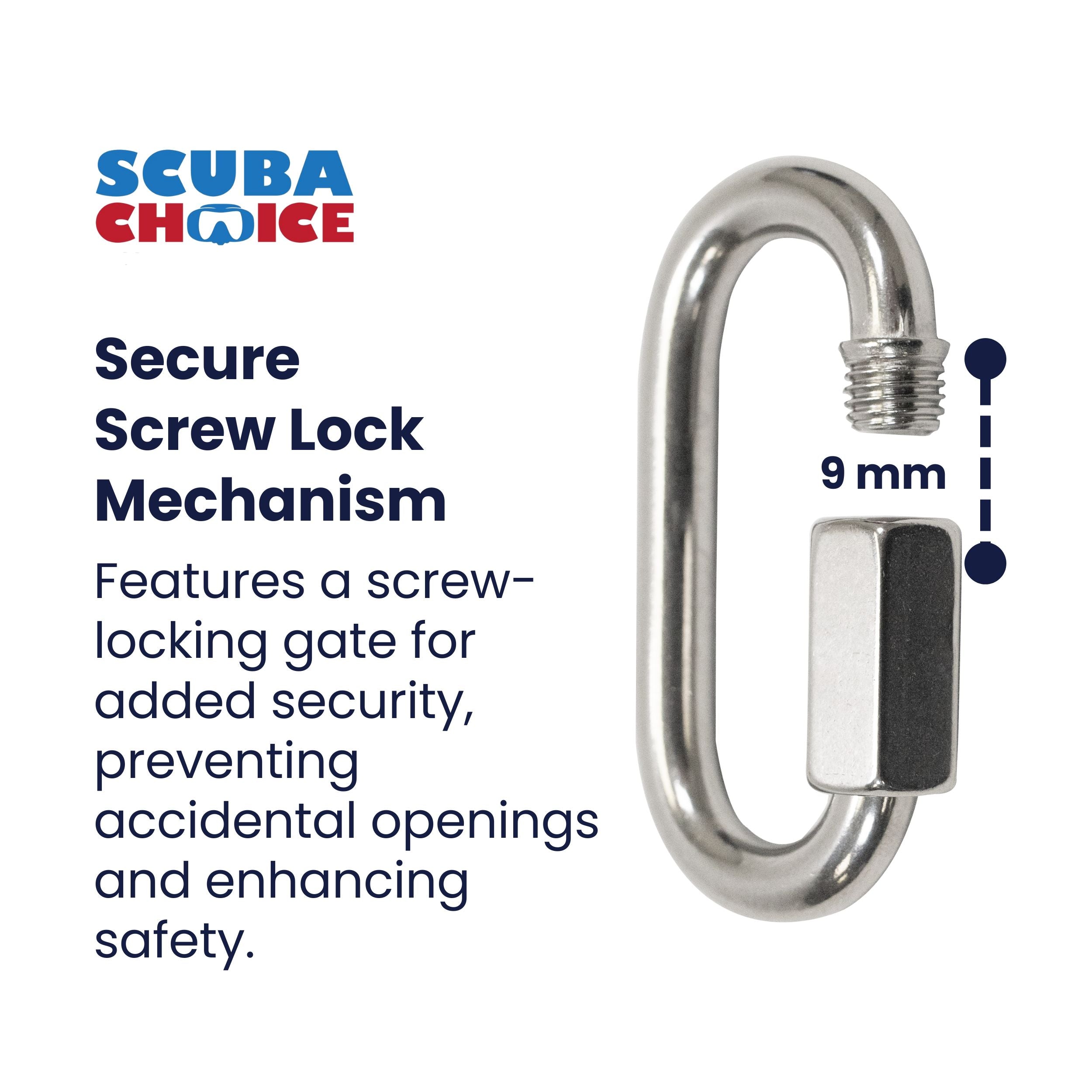 Scuba Choice 7cm SS Oval Quick Link Carabiner W/ Screw 9mm Opening