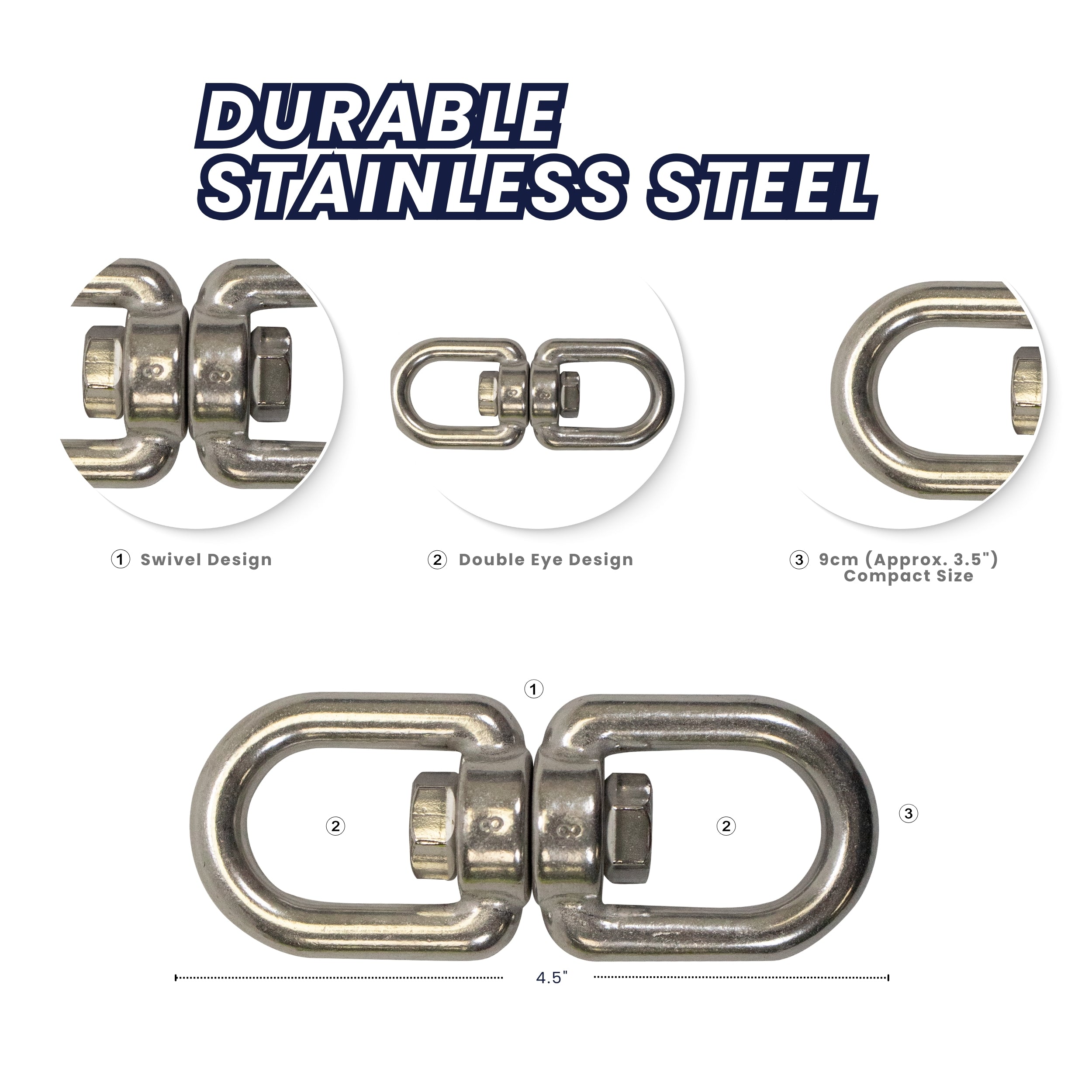 Boat Marine Clip 9cm Stainless Steel Swivel Double Eye Hook