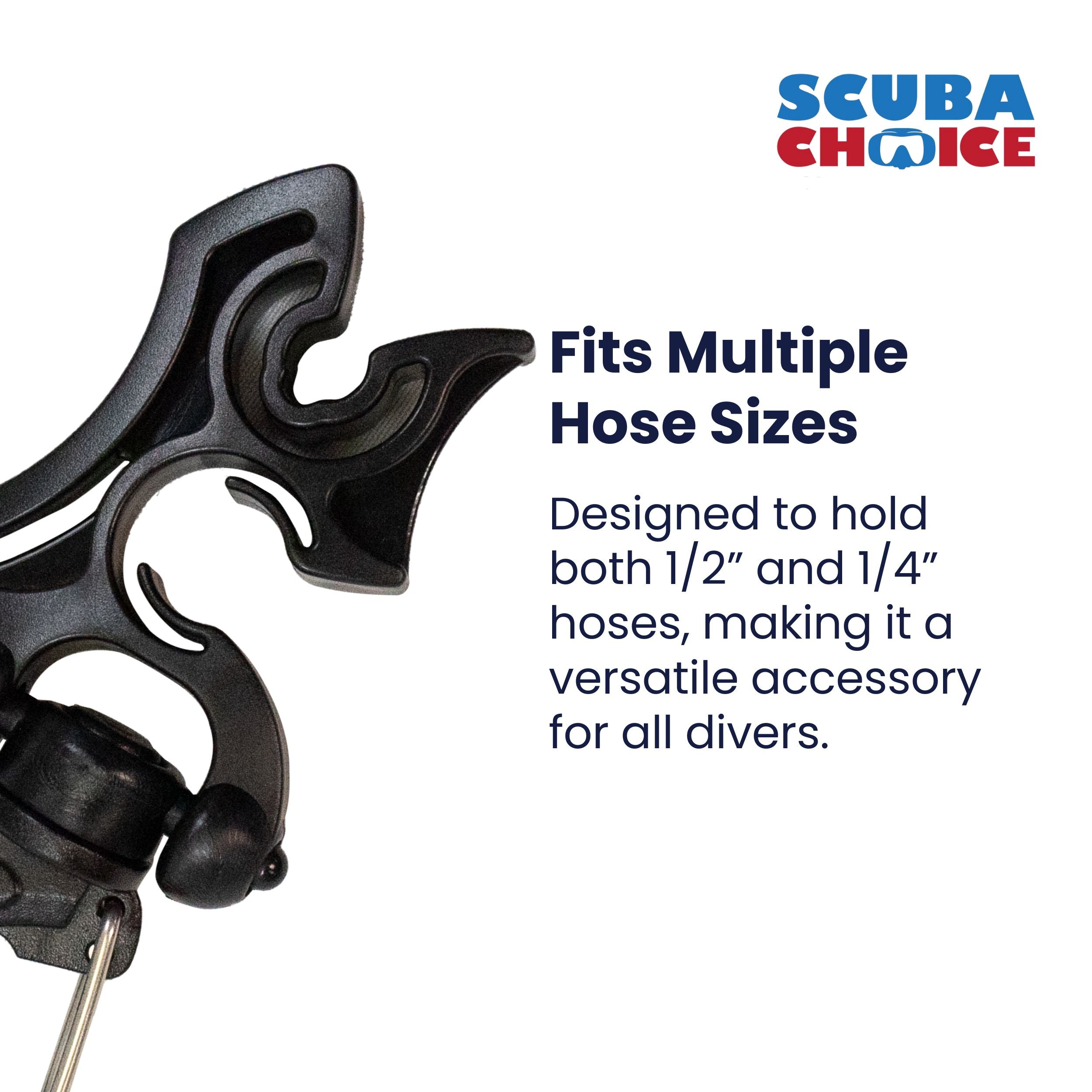 Scuba Diving 2 Sizes Hose Holder with Clip, FIts 1/2" & 1/4" BC Hose