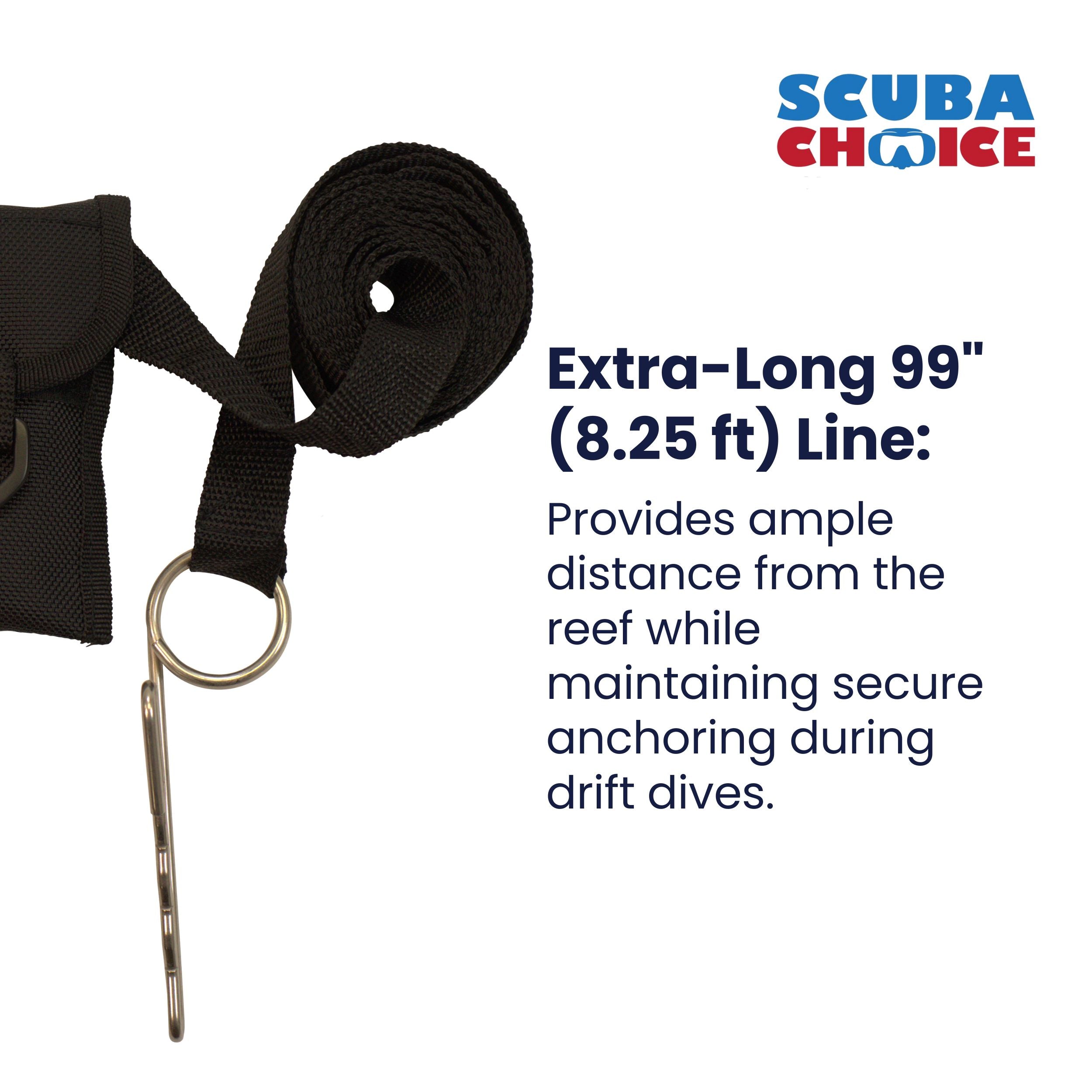 Scuba Diving Reef Drift Hook 99" Line with Storage Pouch