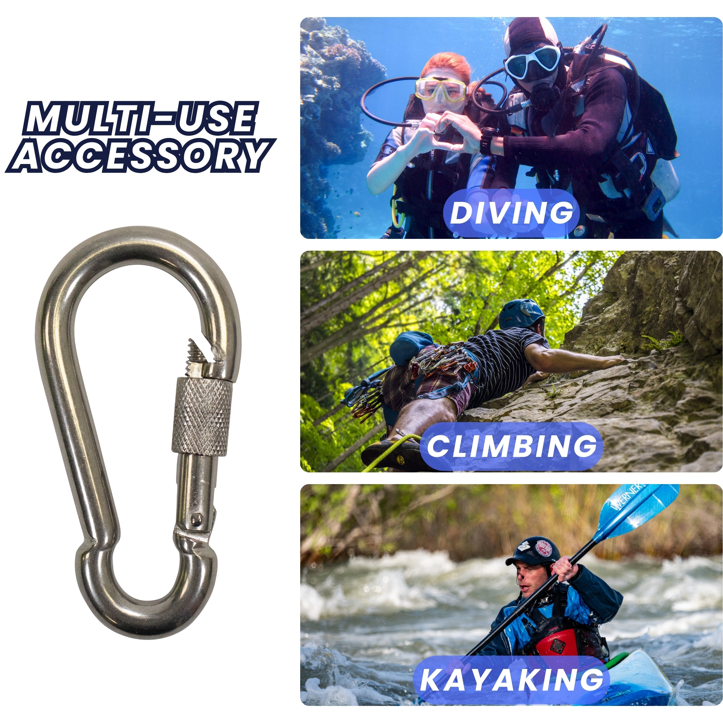 Boat Marine Clip 9cm Stainless Steel Snap Hook Carabiner W/ Screw 10mm Opening