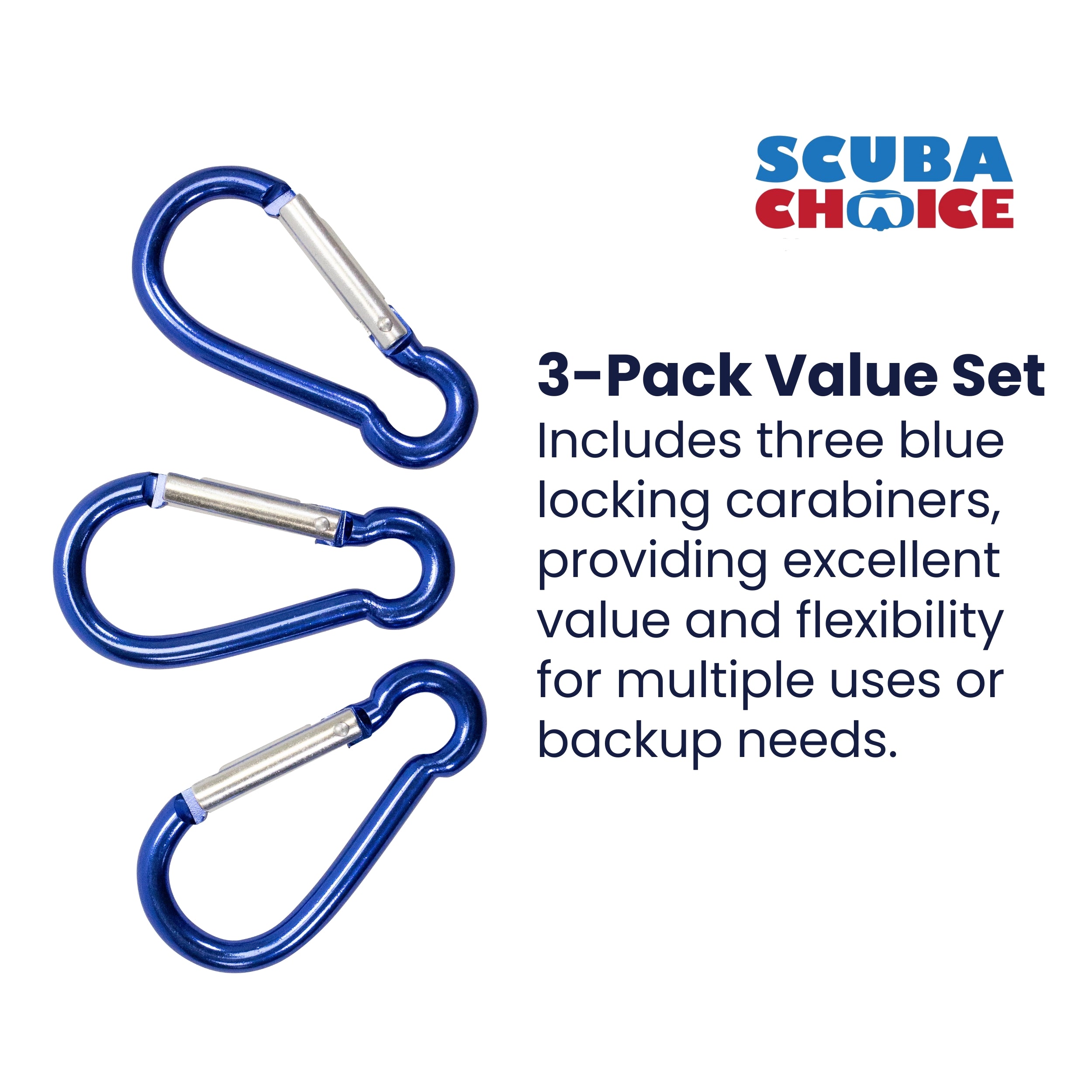 Boat Marine Clip Blue Aluminum Locking Clip Hook Carabiner 2.7", 3pc pack