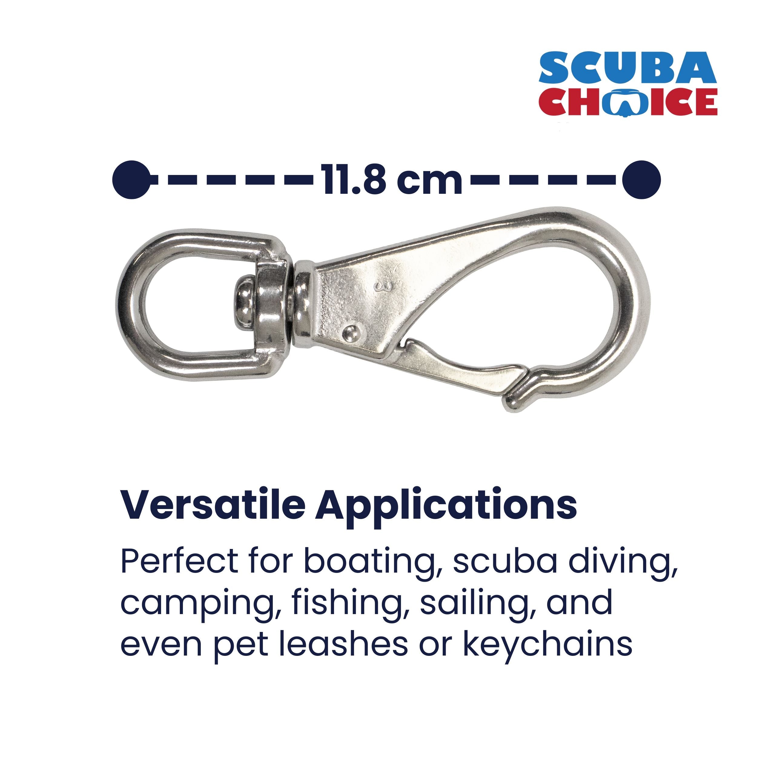 11.8cm Stainless Steel Swivel Eye Snap Hook Marine Clip Size #3, 16mm Opening