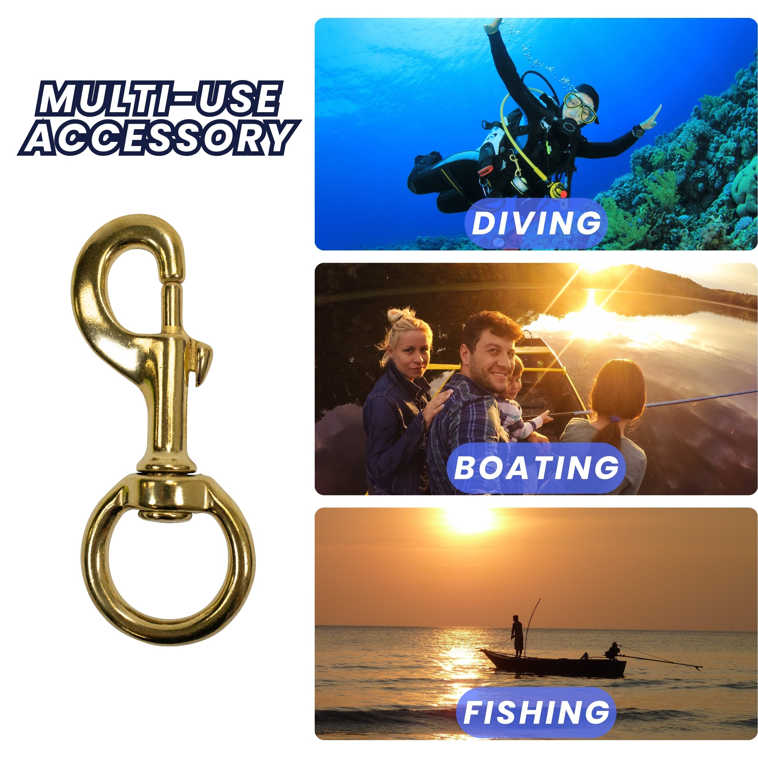 Scuba Choice 4.6" Brass Swivel Eye Snap Hook Clip, 14.8mm Opening