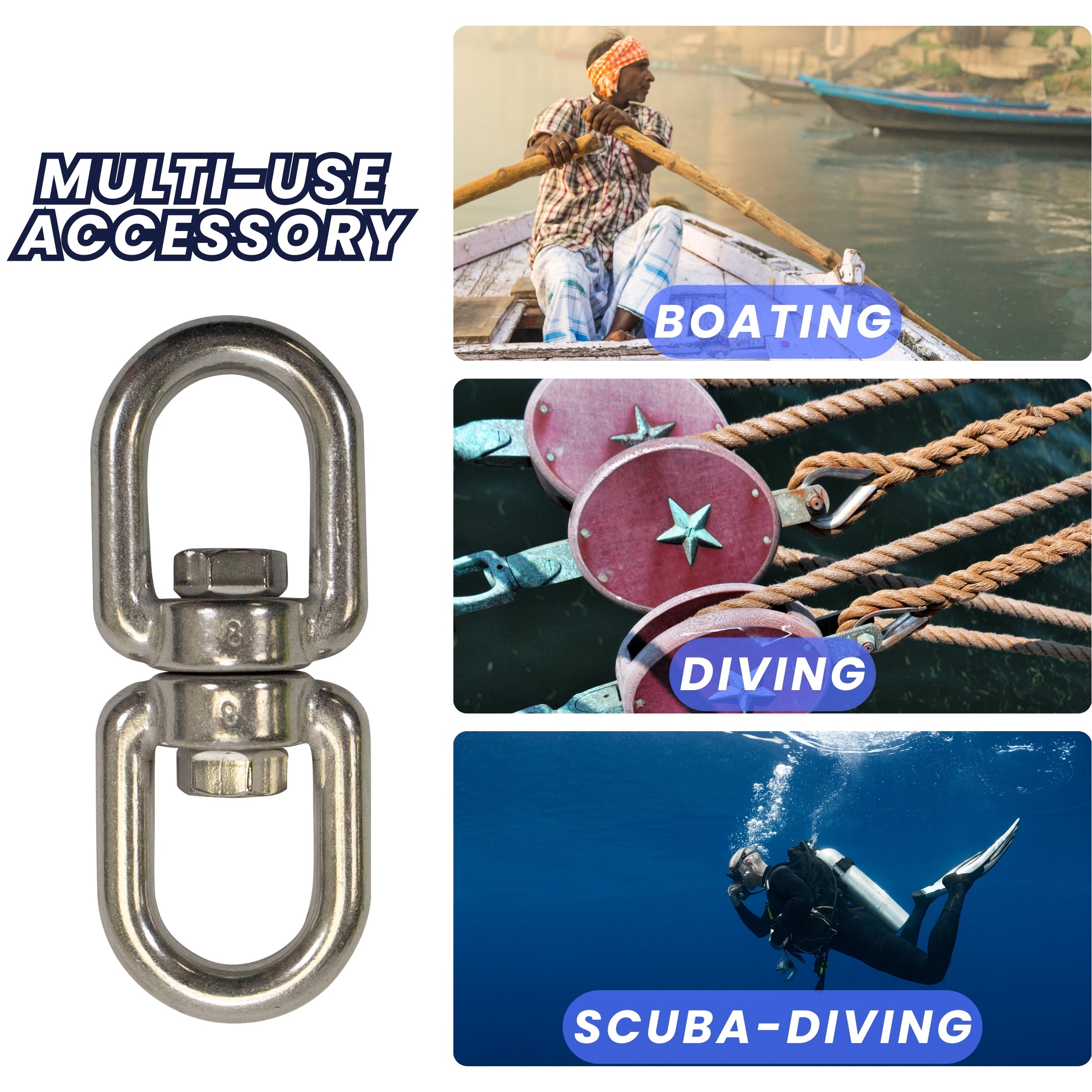 Boat Marine Clip 9cm Stainless Steel Swivel Double Eye Hook