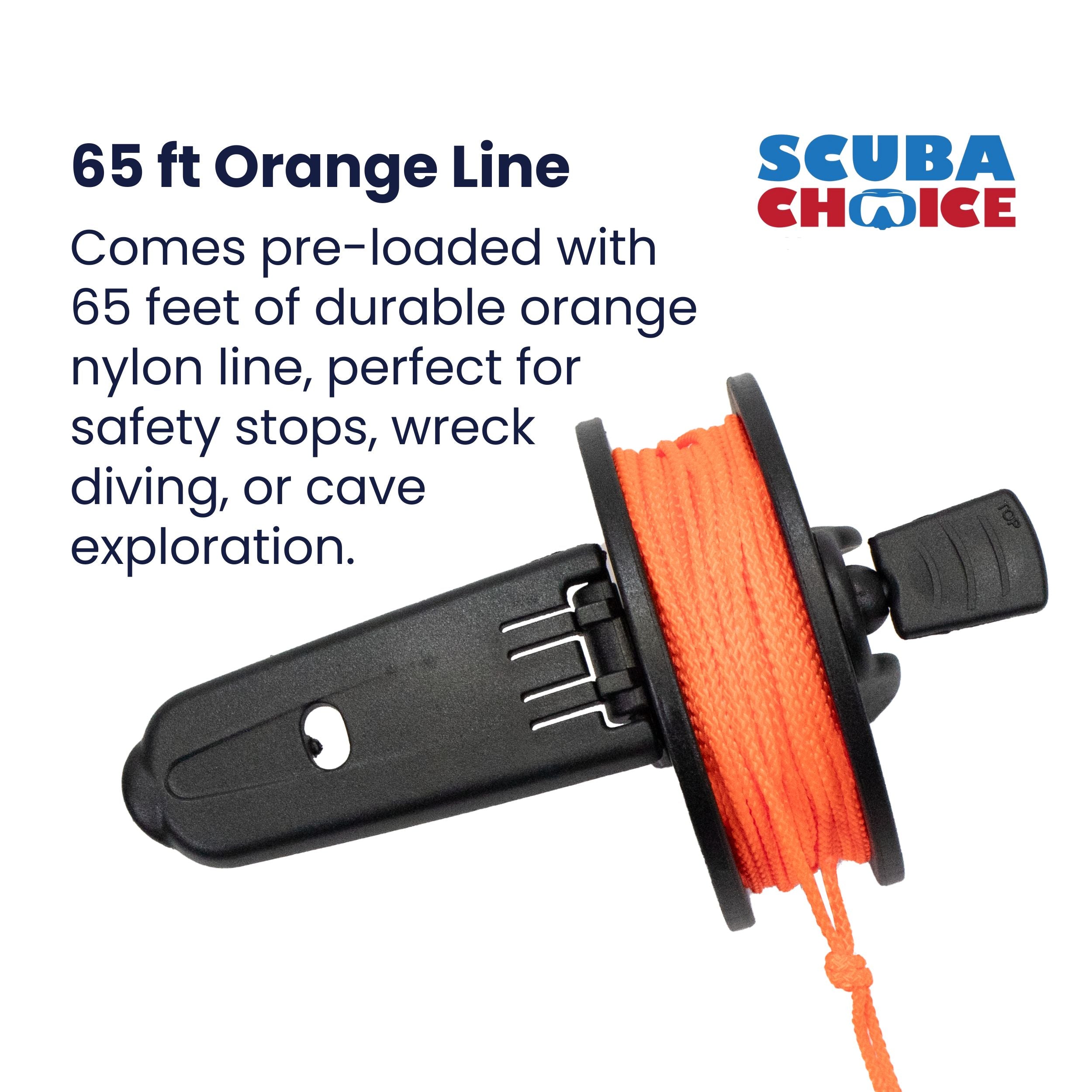 Scuba Diving Compact Finger Spool with Plastic Handle 65ft - Orange Line