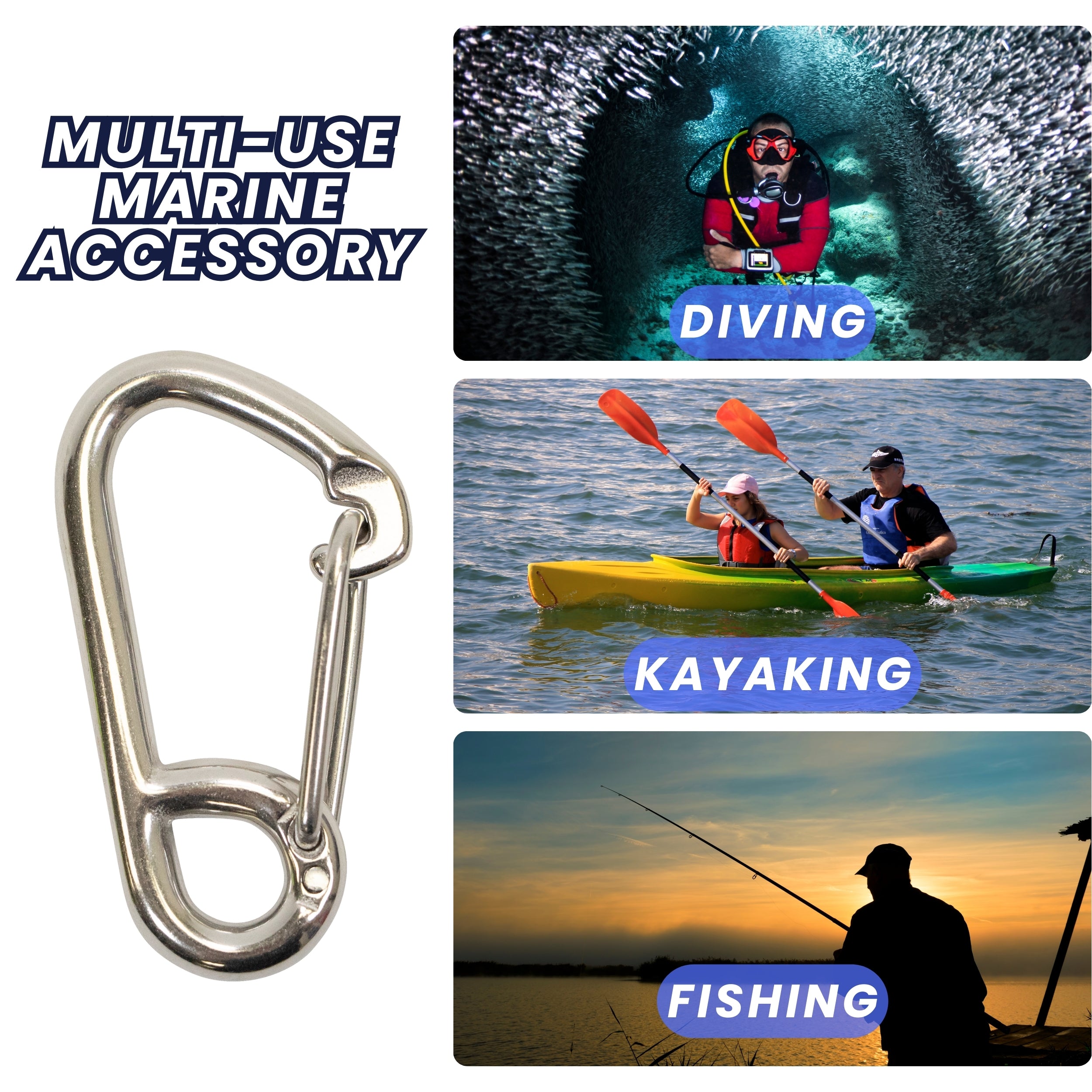 Scuba Choice Boat Marine Clip Stainless Steel Safety Spring Hook Carabiner, 2"