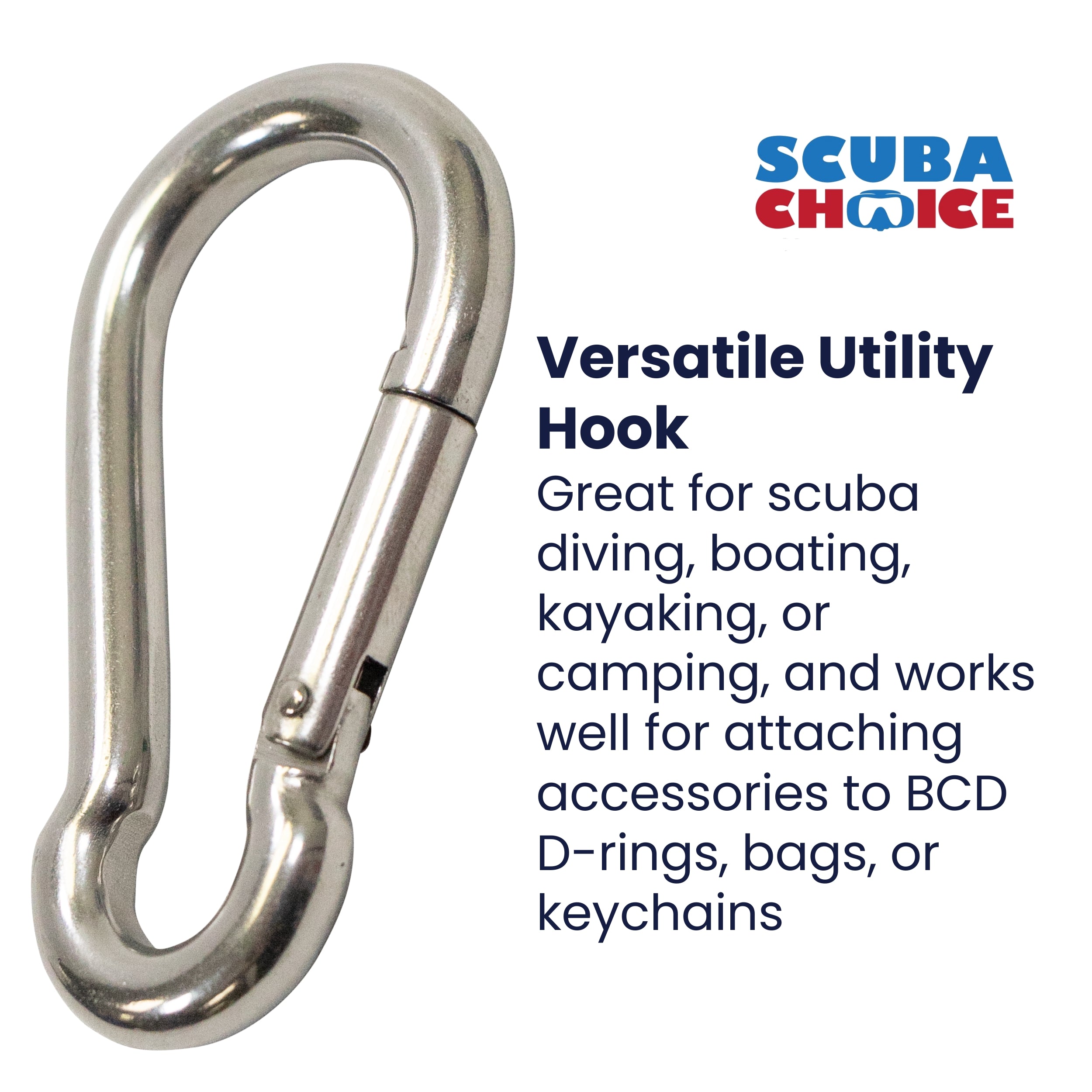 Scuba Boat Marine Clip Stainless Steel Safety Spring Hook Carabiner, 2-3/8"