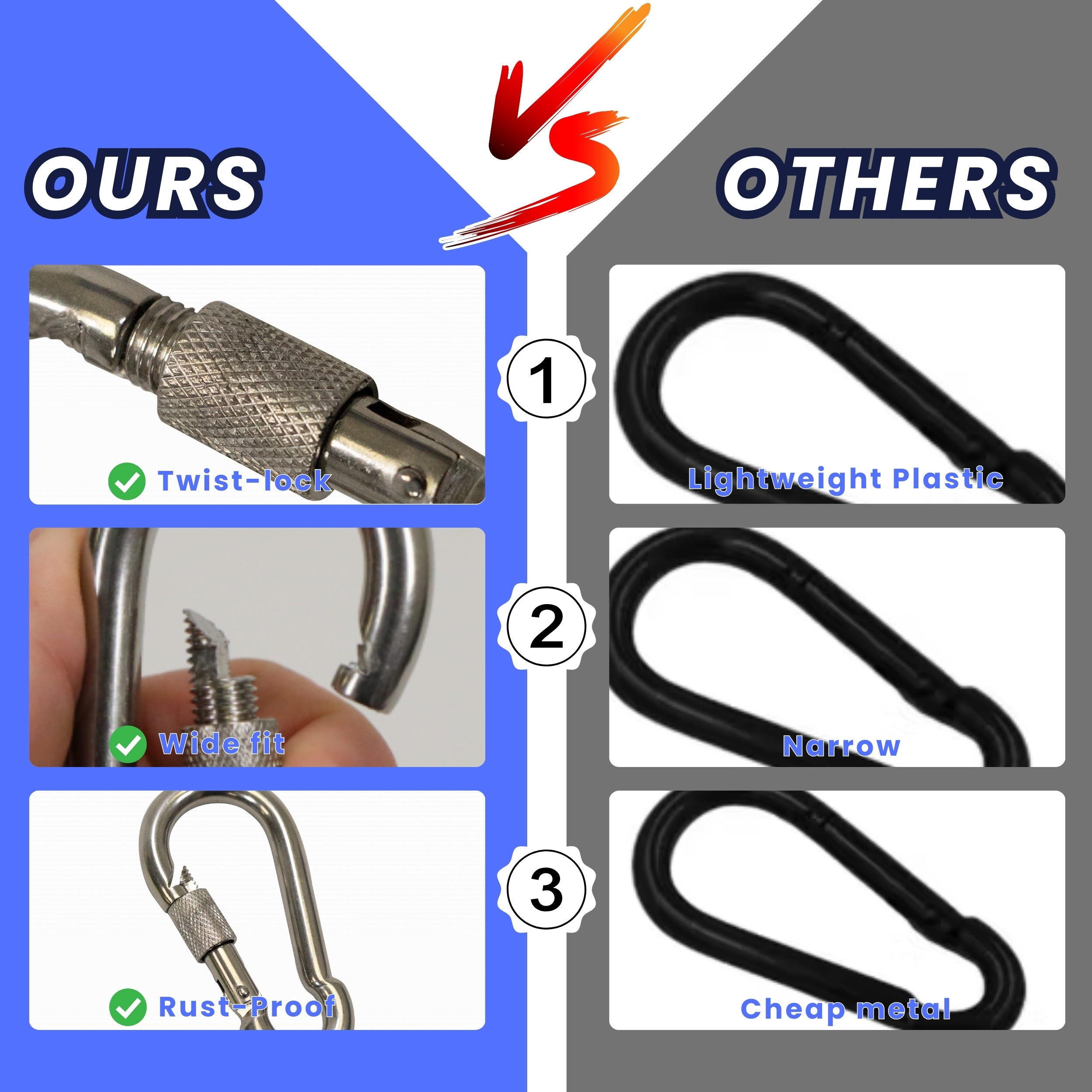 Boat Marine Clip 9cm Stainless Steel Snap Hook Carabiner W/ Screw 10mm Opening