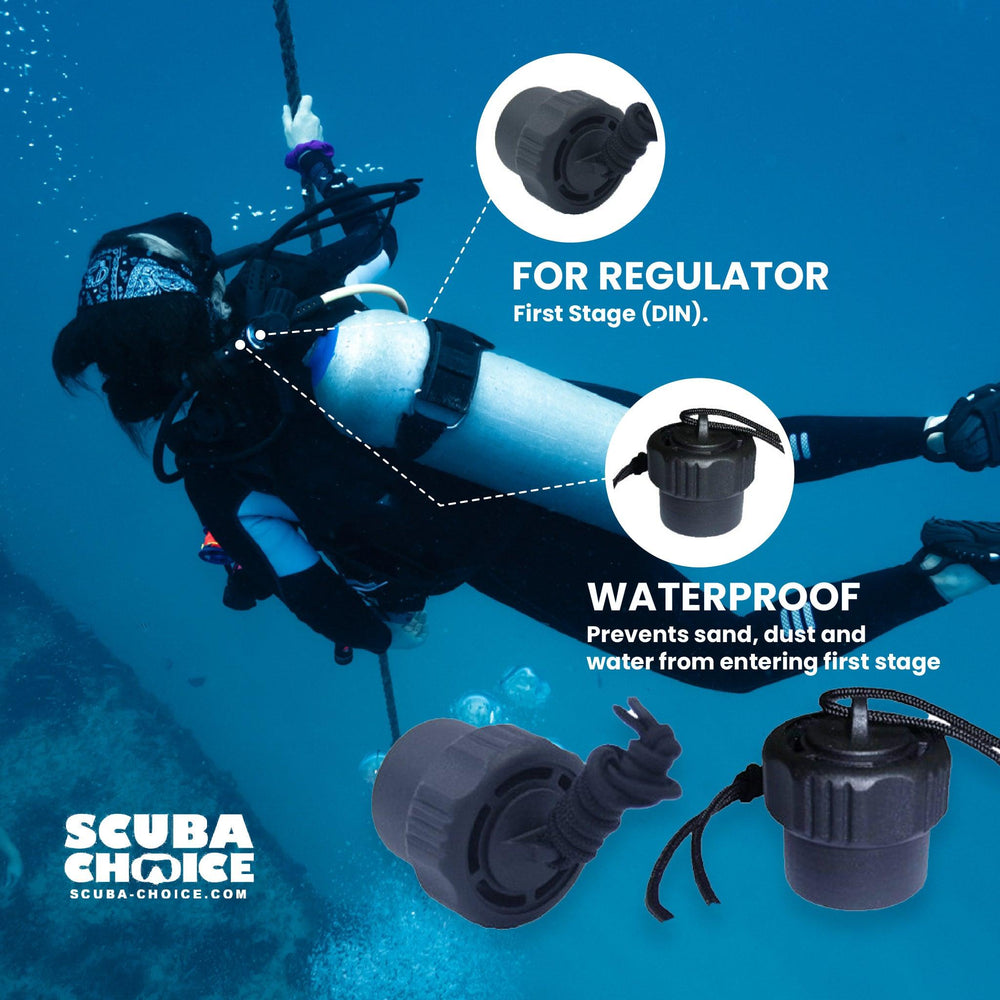 Scuba Diving Regulator First Stage Dust Cap with attachment string, DIN - Scuba Choice