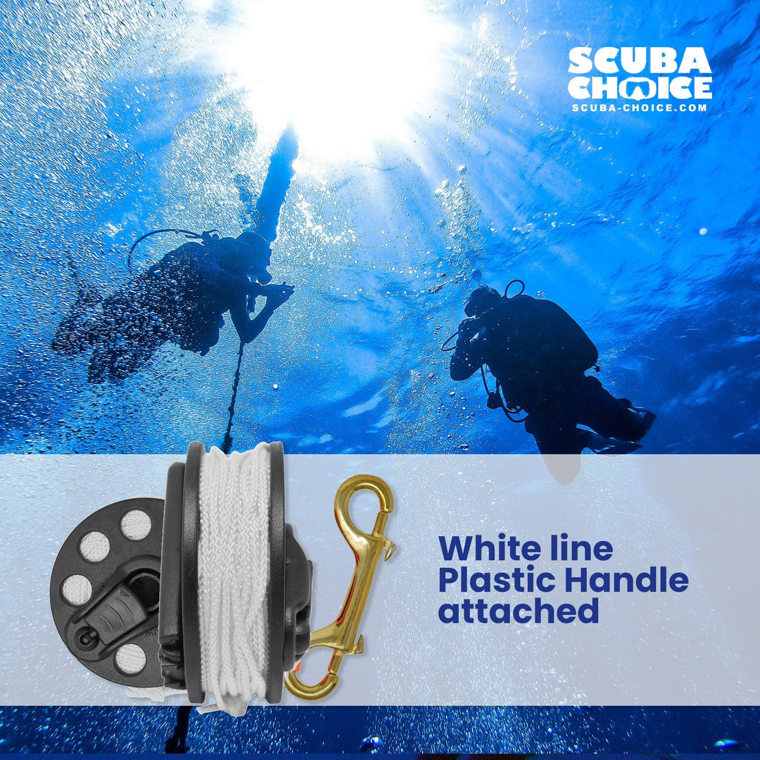 Scuba Diving Dive Compact Finger Spool Reel w/ Plastic Handle 100ft - White Line - Scuba Choice