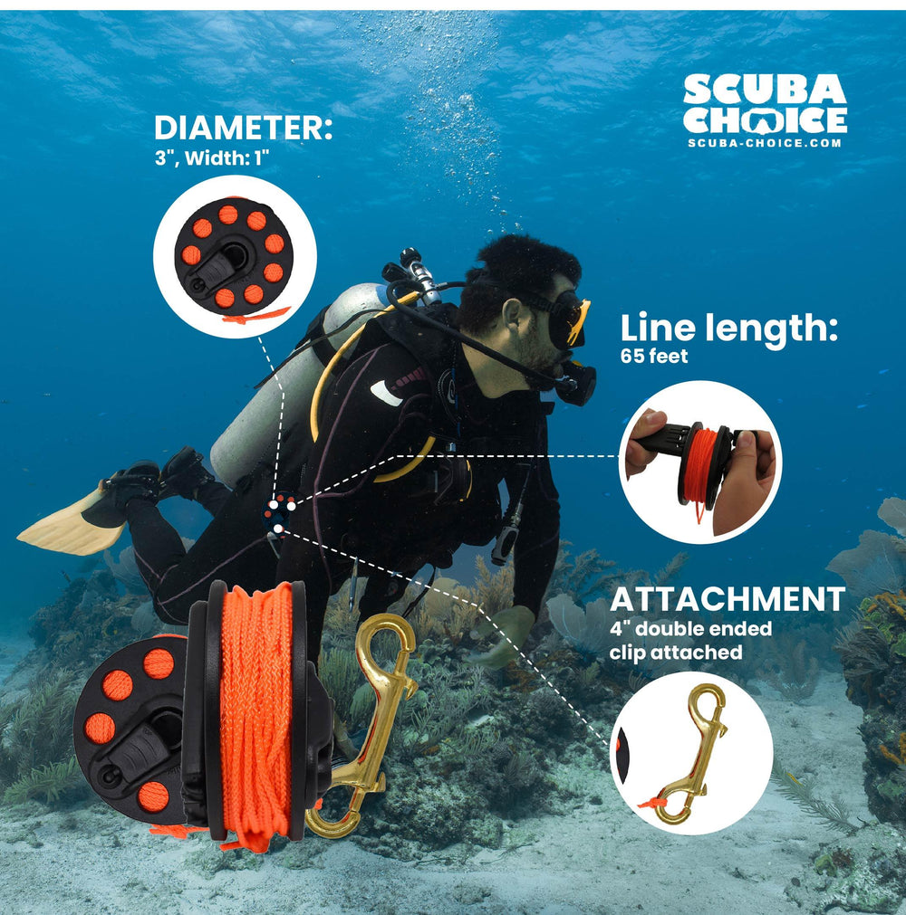 Scuba Diving Compact Finger Spool with Plastic Handle 65ft - Orange Line - Scuba Choice
