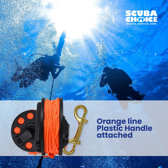 Scuba Diving Compact Finger Spool with Plastic Handle 65ft - Orange Line - Scuba Choice