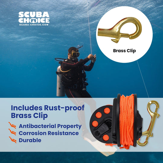 Scuba Diving Compact Finger Spool with Plastic Handle 65ft - Orange Line - Scuba Choice