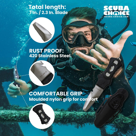 Scuba Diving Compact Black Stainless Steel Blunt Tip BCD Knife - Scuba Choice