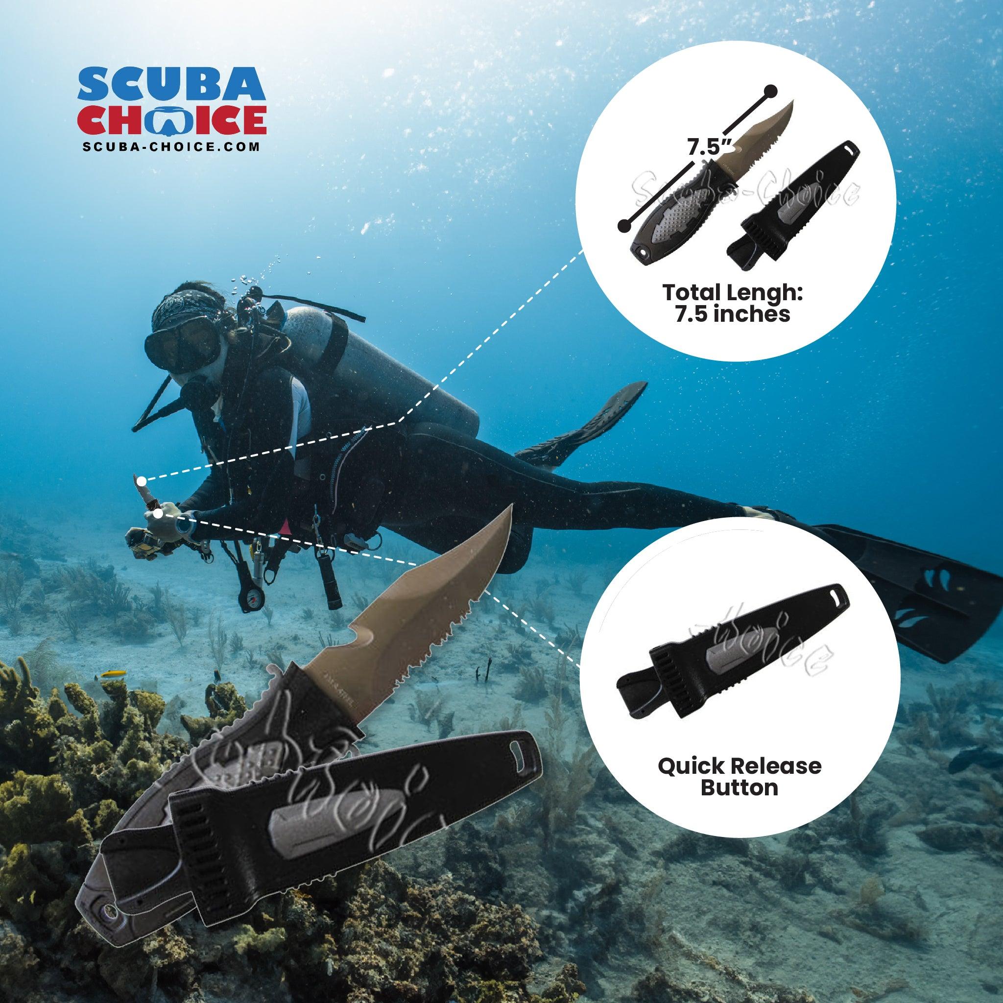 Scuba Diving Low Volume Free Dive Spearfishing 7.5" Stainless Point-Tip Knife - Scuba Choice