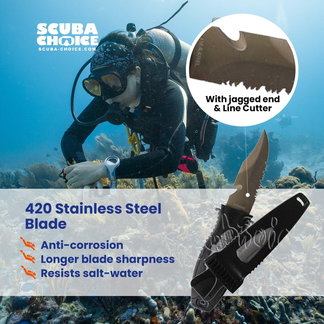 Scuba Diving Low Volume Free Dive Spearfishing 7.5" Stainless Point-Tip Knife - Scuba Choice