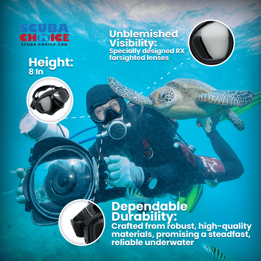 Palantic M36 Black RX Farsighted Full Lenses Dive/Snorkeling Mask - Scuba Choice