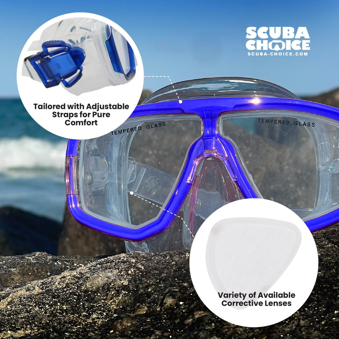 Palantic M36 Blue RX Farsighted Full Lenses Dive/Snorkeling Mask - Scuba Choice