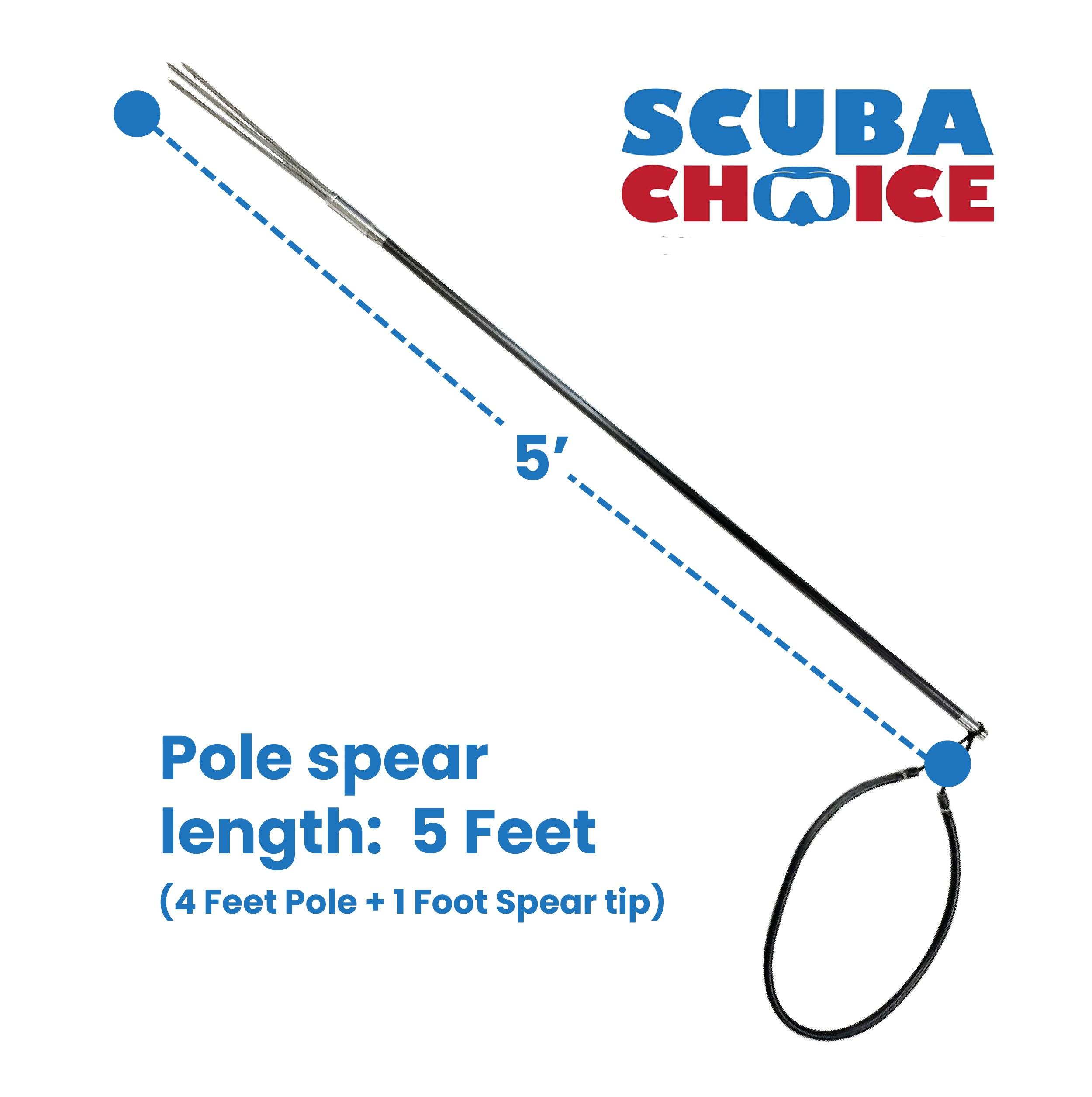 Carbon Fiber 5' One Piece Spearfishing Pole Spear w/ 3 Prong SS Paralyzer Tip