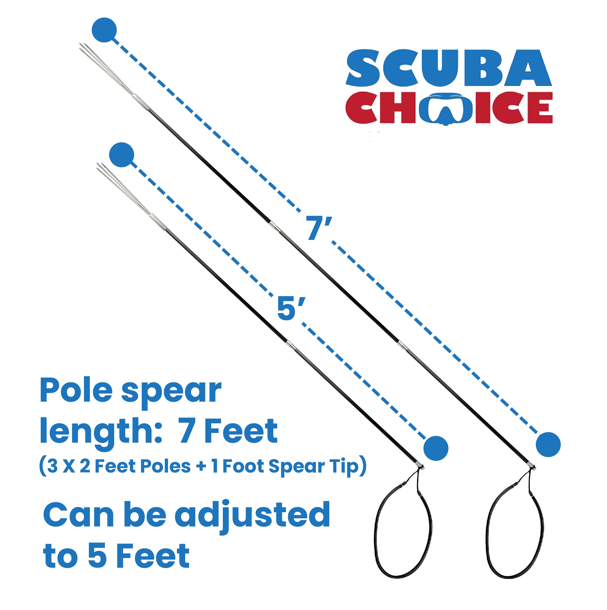 CARBON FIBER 7' Travel Spearfishing 3-Piece Pole Spear 3 Prong Paralyzer Tip