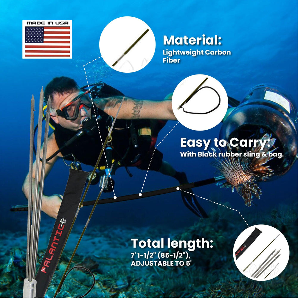 CARBON FIBER 7' Travel Spearfishing 3-Piece Pole Spear 3 Prong Paralyzer Tip - Scuba Choice