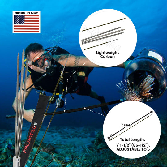 CARBON FIBER 7' Travel Spearfishing 3-Piece Pole Spear 3 Prong Paralyzer Tip - Scuba Choice