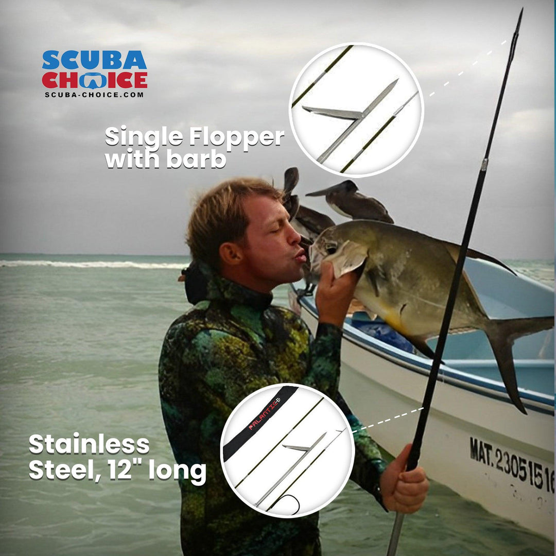 CARBON FIBER 7' Travel Spearfishing 3-Piece Pole Spear Single Flopper Tip - Scuba Choice