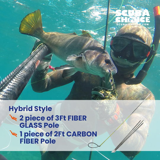 Hybrid Hawaiian Sling 9' Travel Spearfishing 3-Piece Pole Spear 3 Prong Tip