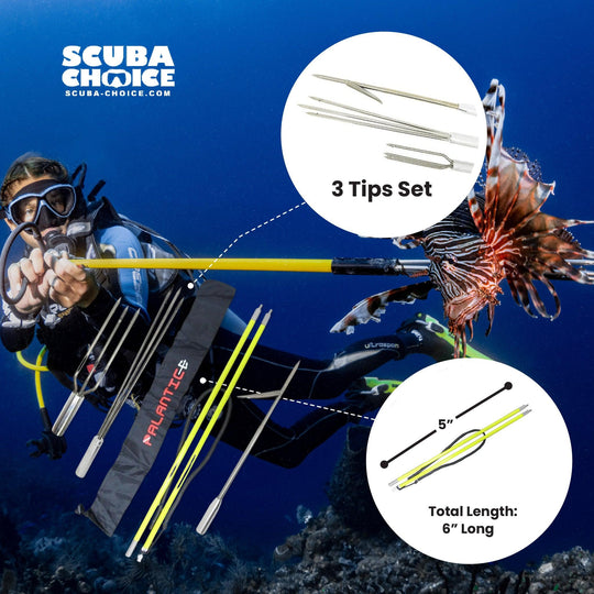 Spearfishing 5' Fiber Glass Travel 2piece Hawaiian Sling Pole Spear 3 Tips Set - Scuba Choice