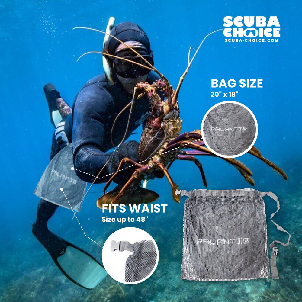 Spearfishing Palantic Large Fish Lobster Catch Bag 20" x 18" with Waist Strap - Scuba Choice